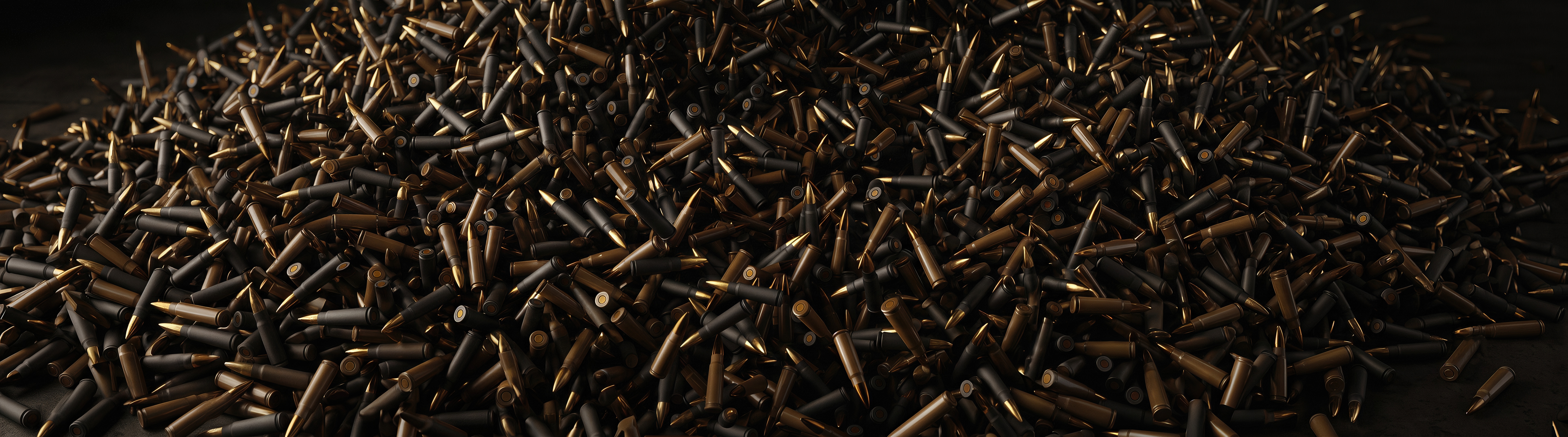 Free photo Military art: a detailed panorama with a scattering of rifle ammunition.