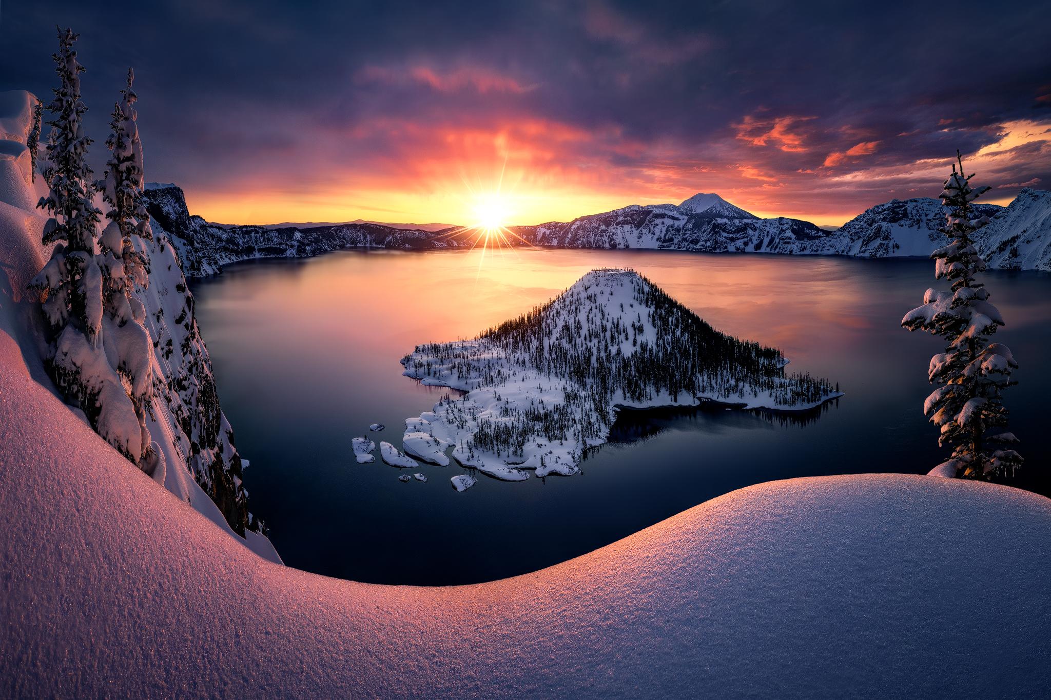 Wallpapers winter Crater lake Oregon on the desktop