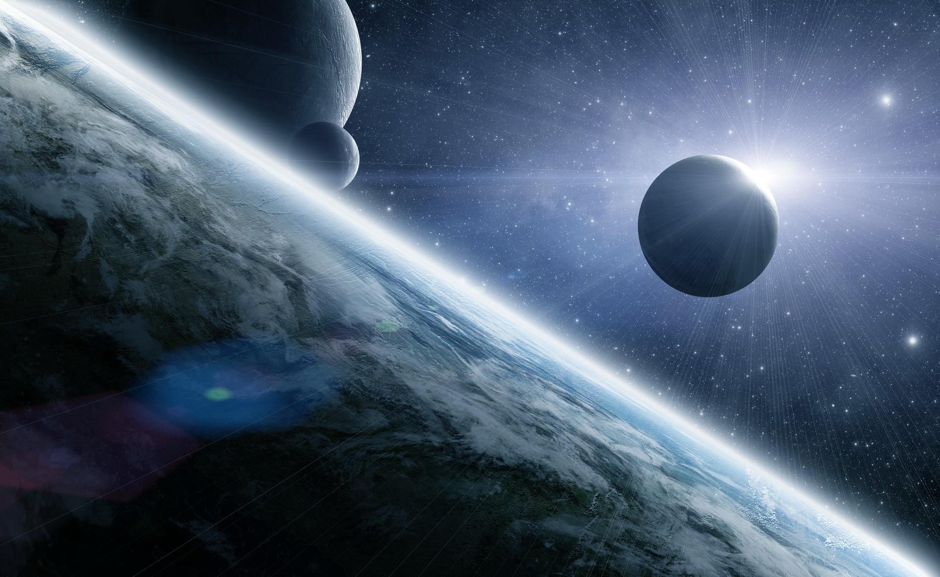 Wallpapers planets light rays on the desktop