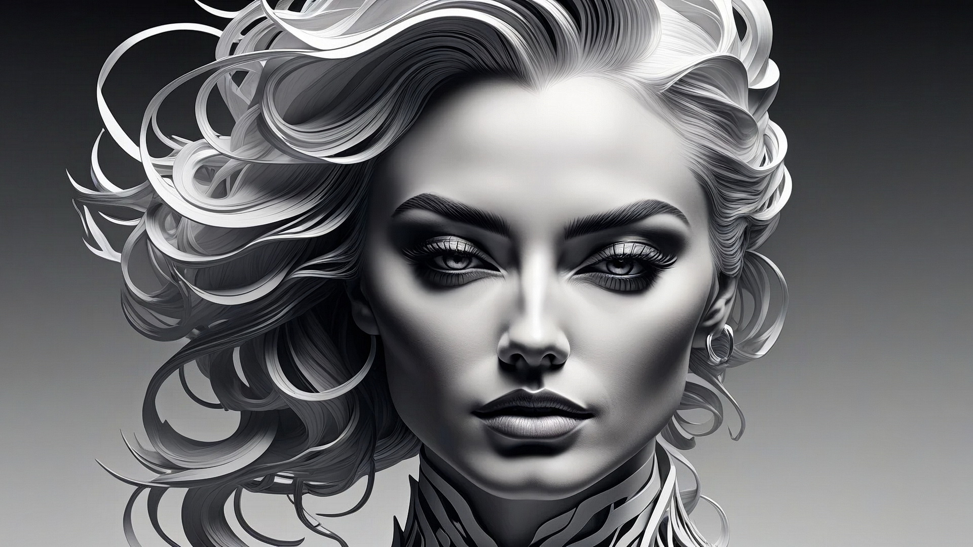 Бесплатное фото Черно-белый портрет девушки на сером фоне