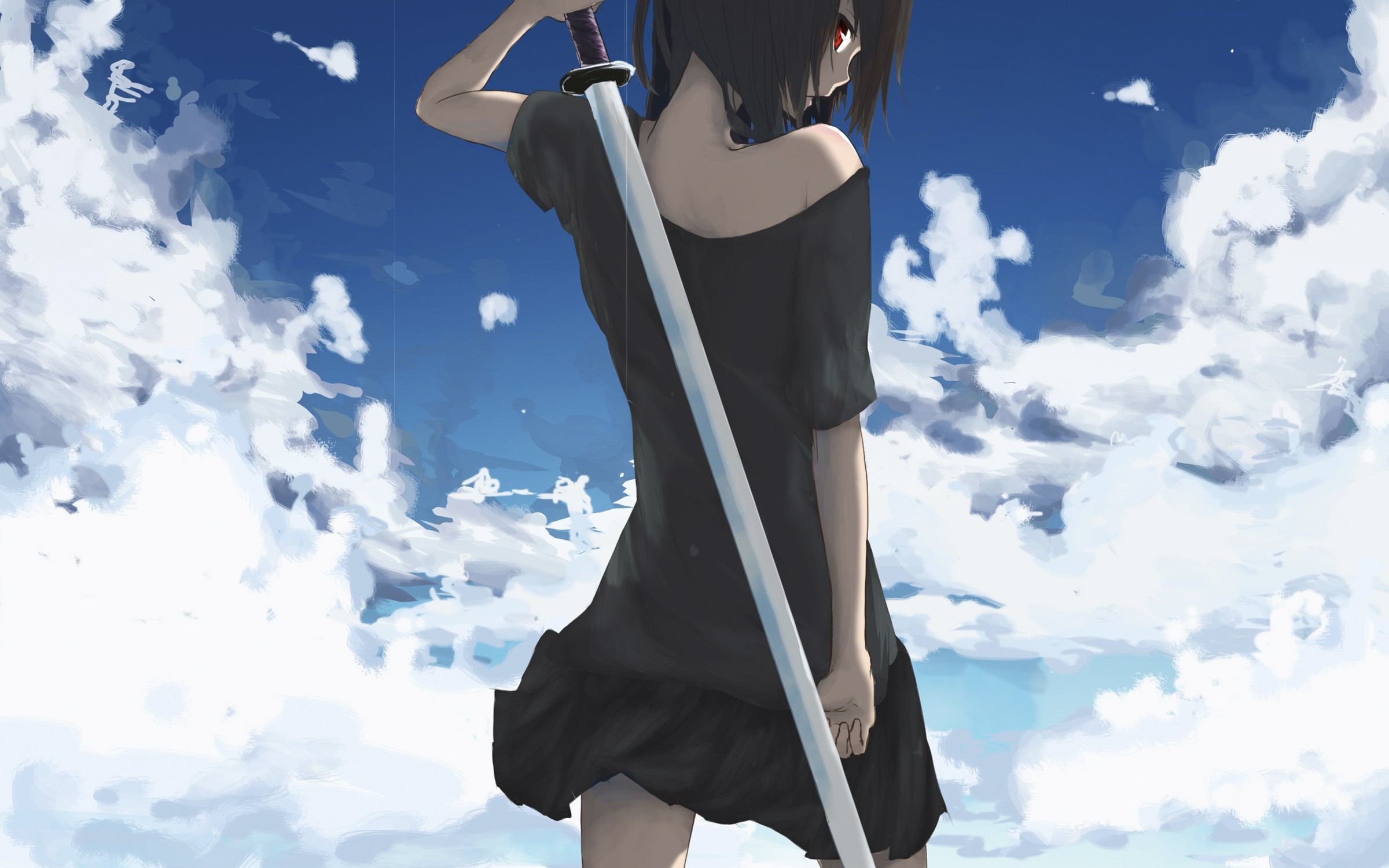 桌面上的壁纸动画 动漫女孩 天空