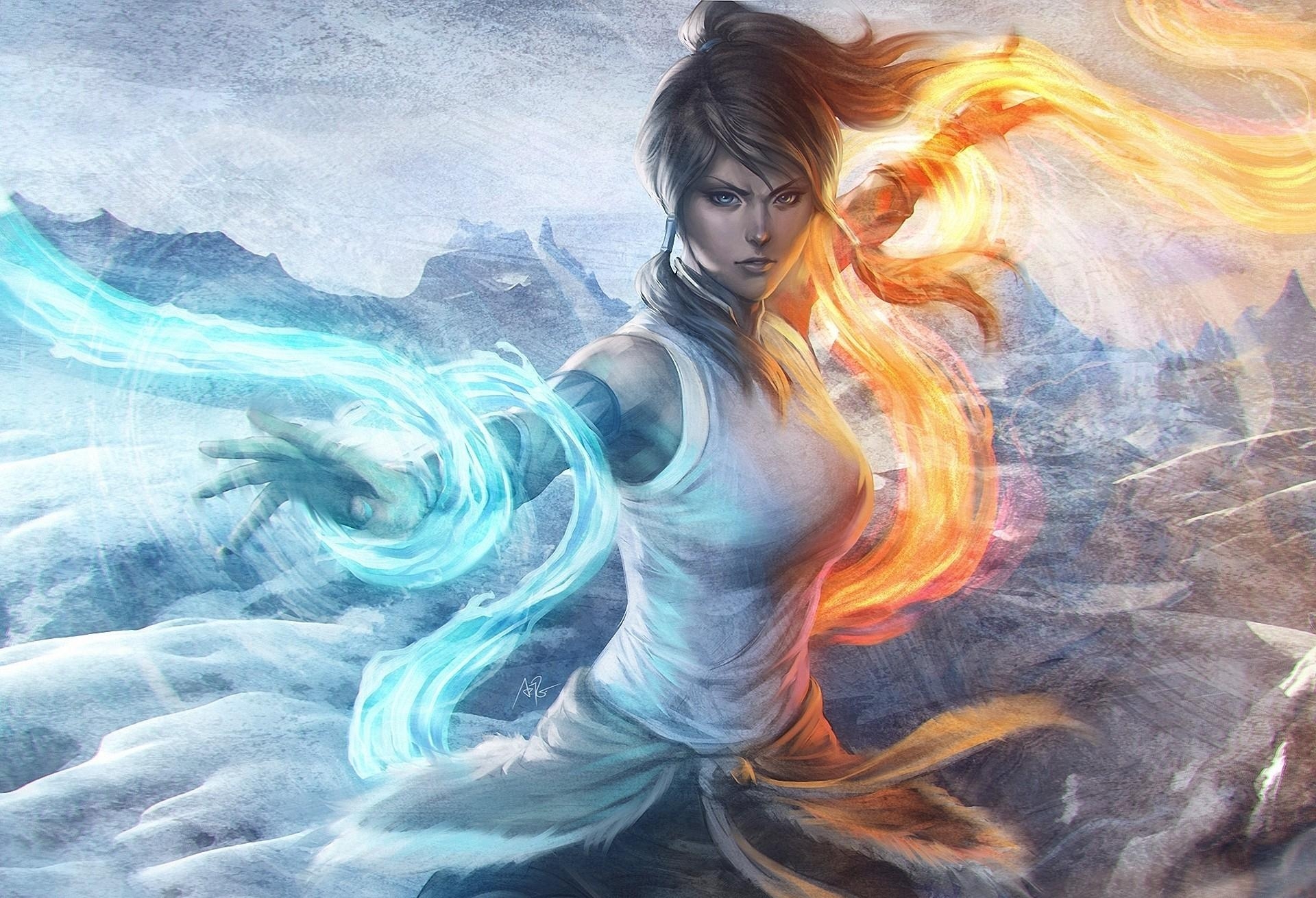 Wallpapers girl water flames on the desktop