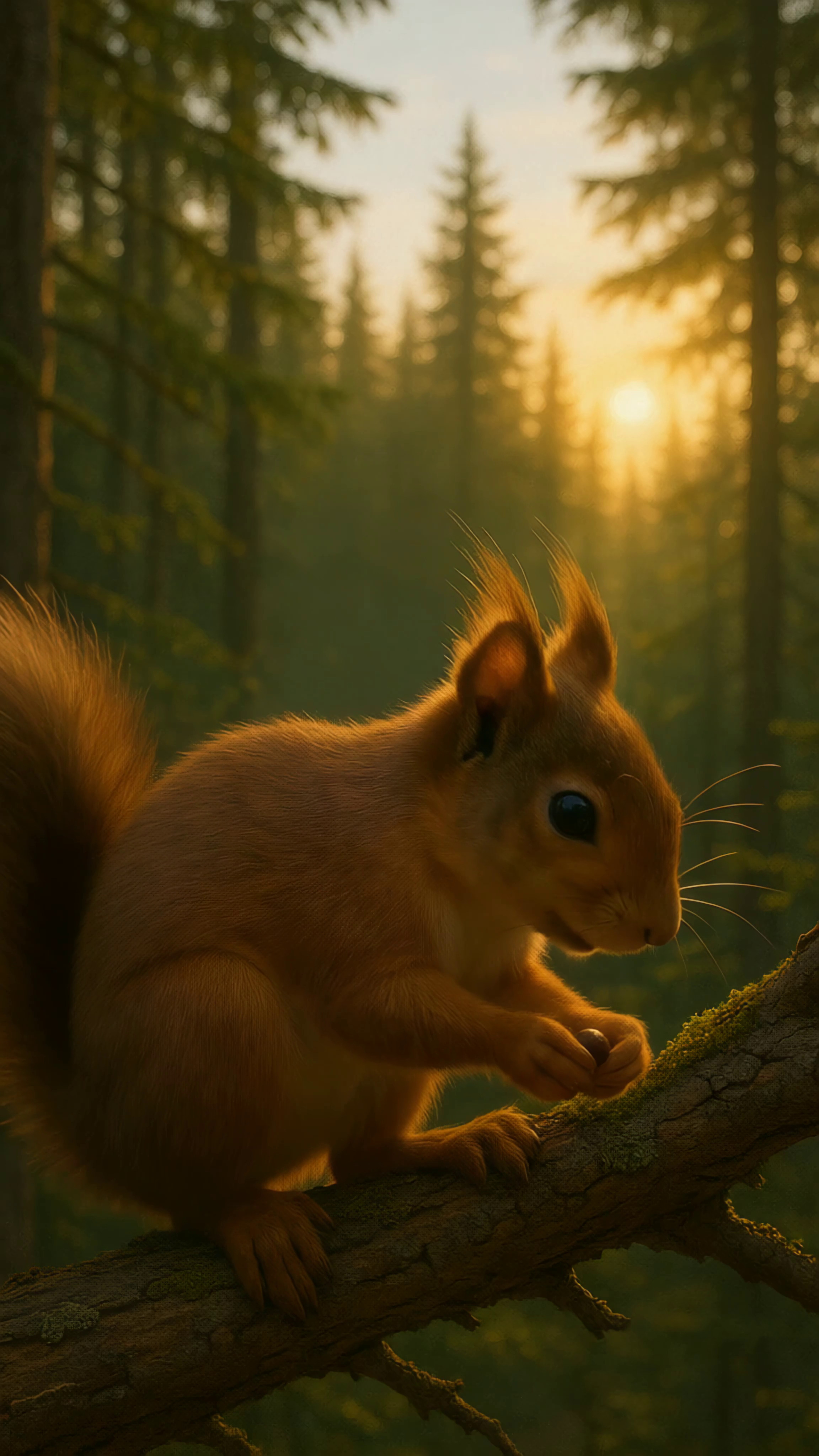 Бесплатное видео Белочка кушает кедровый орешек и убегает услышав подозрительный шум