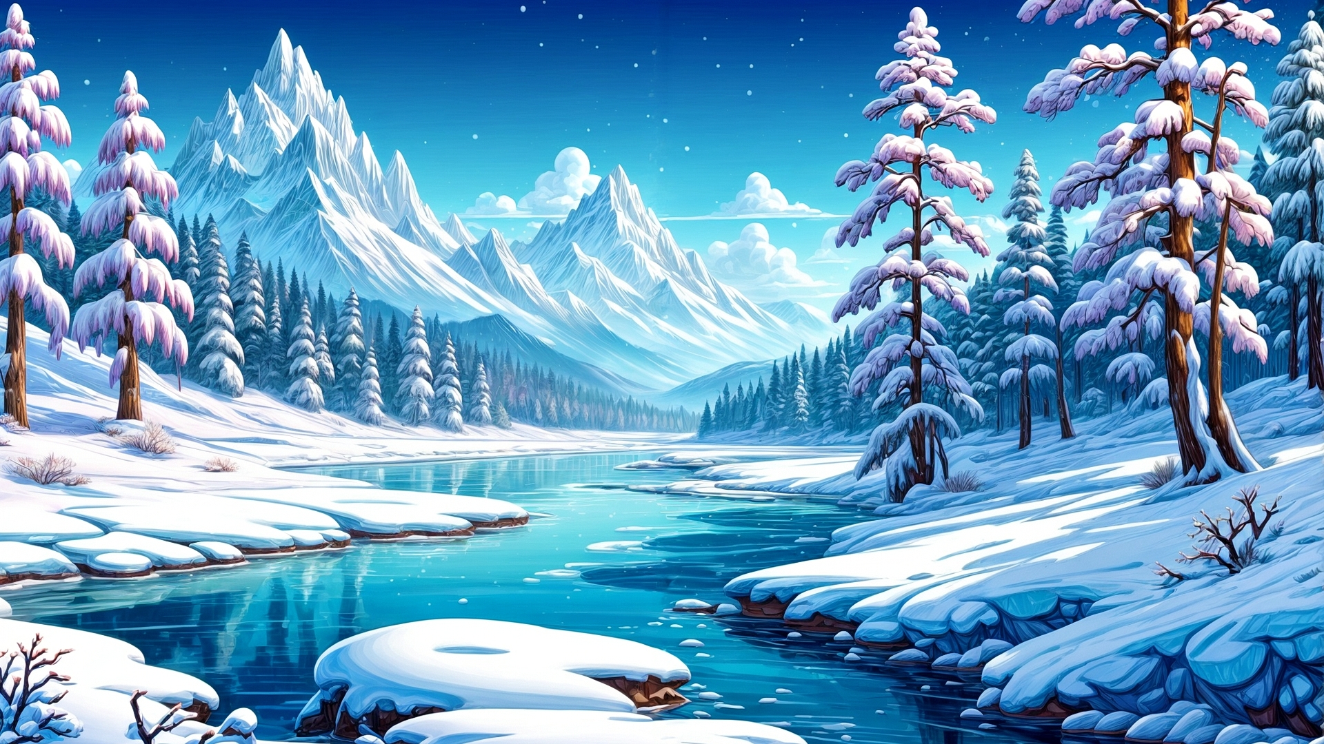 Бесплатное фото Зимний лес и замершая река