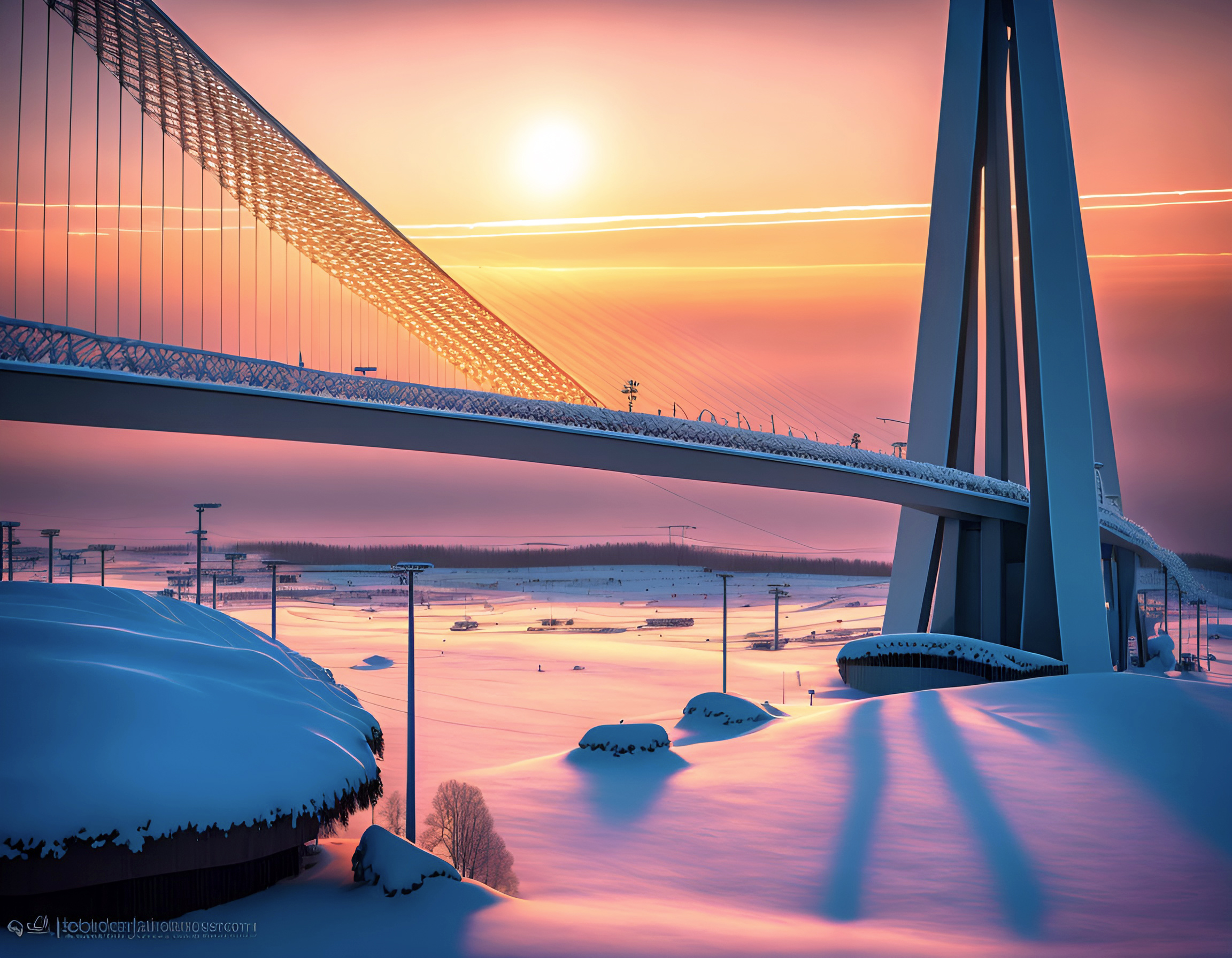 Free photo Winter Bridge in the evening