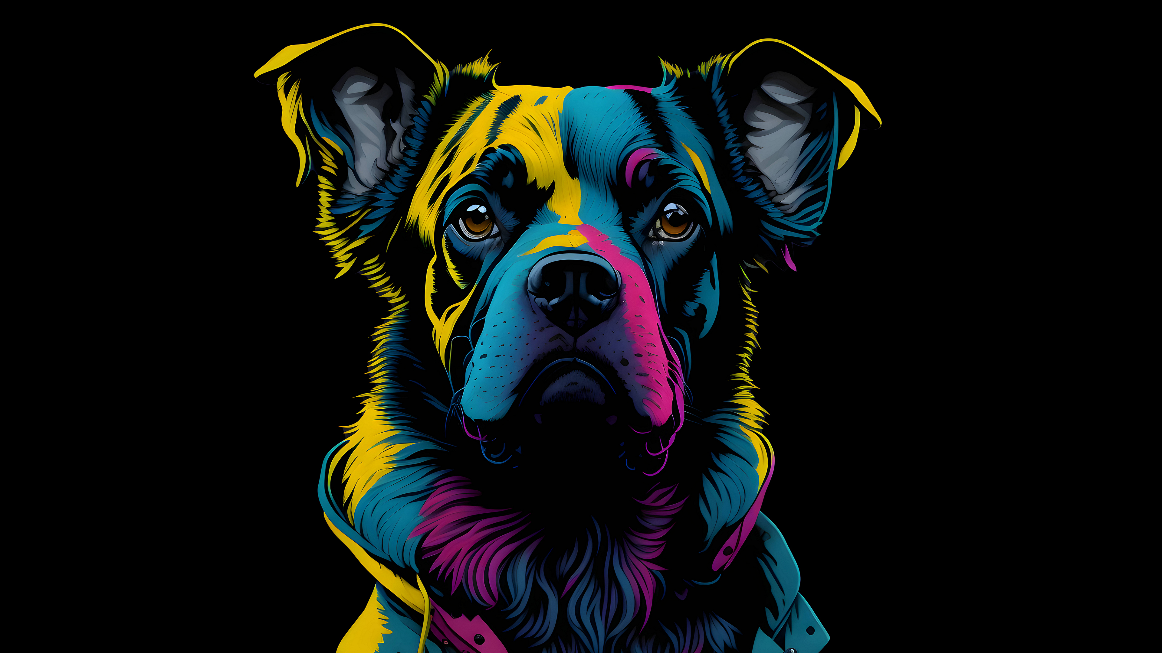 免费照片这只狗是用多种颜色的颜料画在黑色背景上的