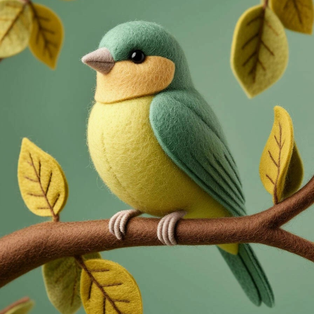 Фетровая птица на ветке