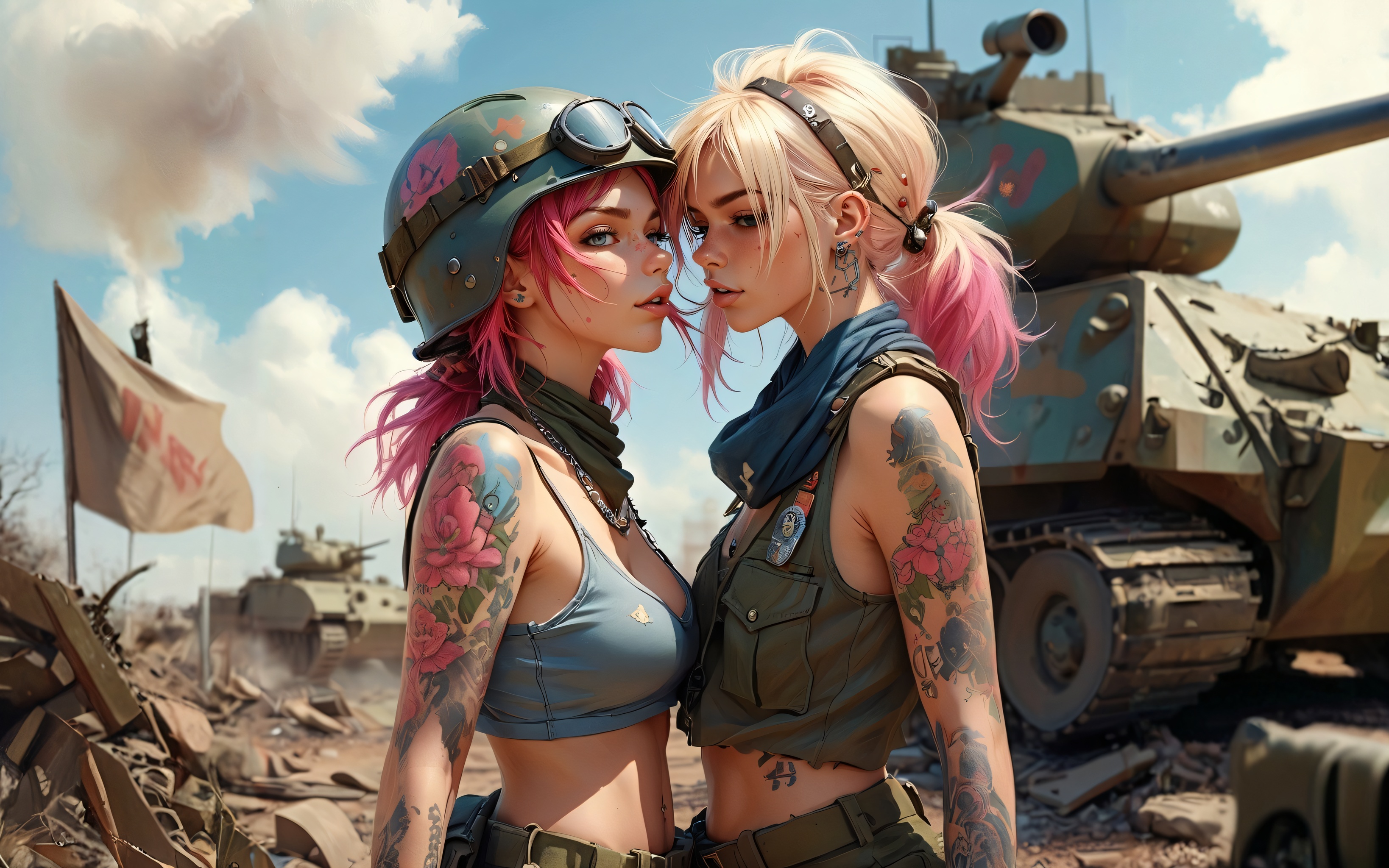 Бесплатное фото Девушки и танки