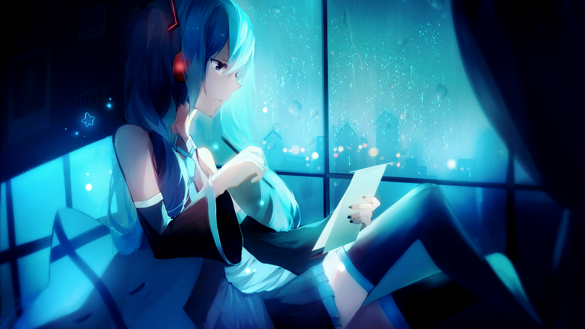 Wallpapers anime blue Vocaloid on the desktop