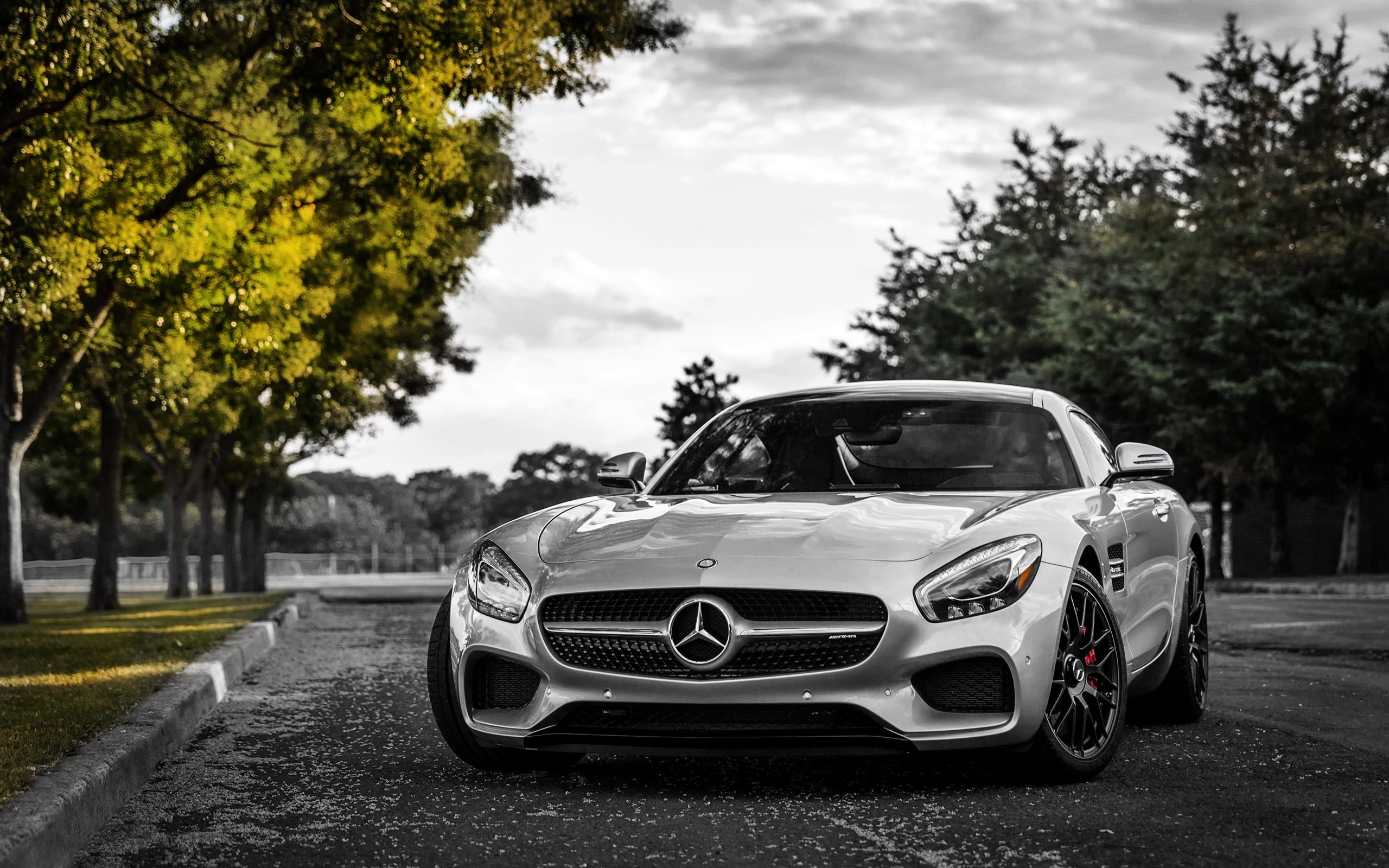 Wallpapers Mercedes GT C190 silver front view on the desktop