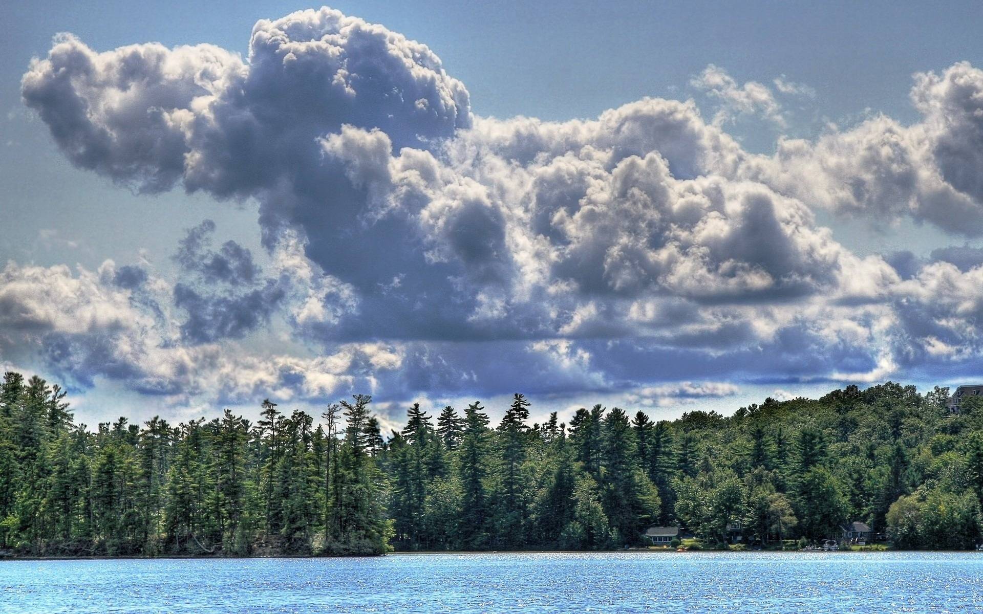 Wallpapers lake trees clouds on the desktop