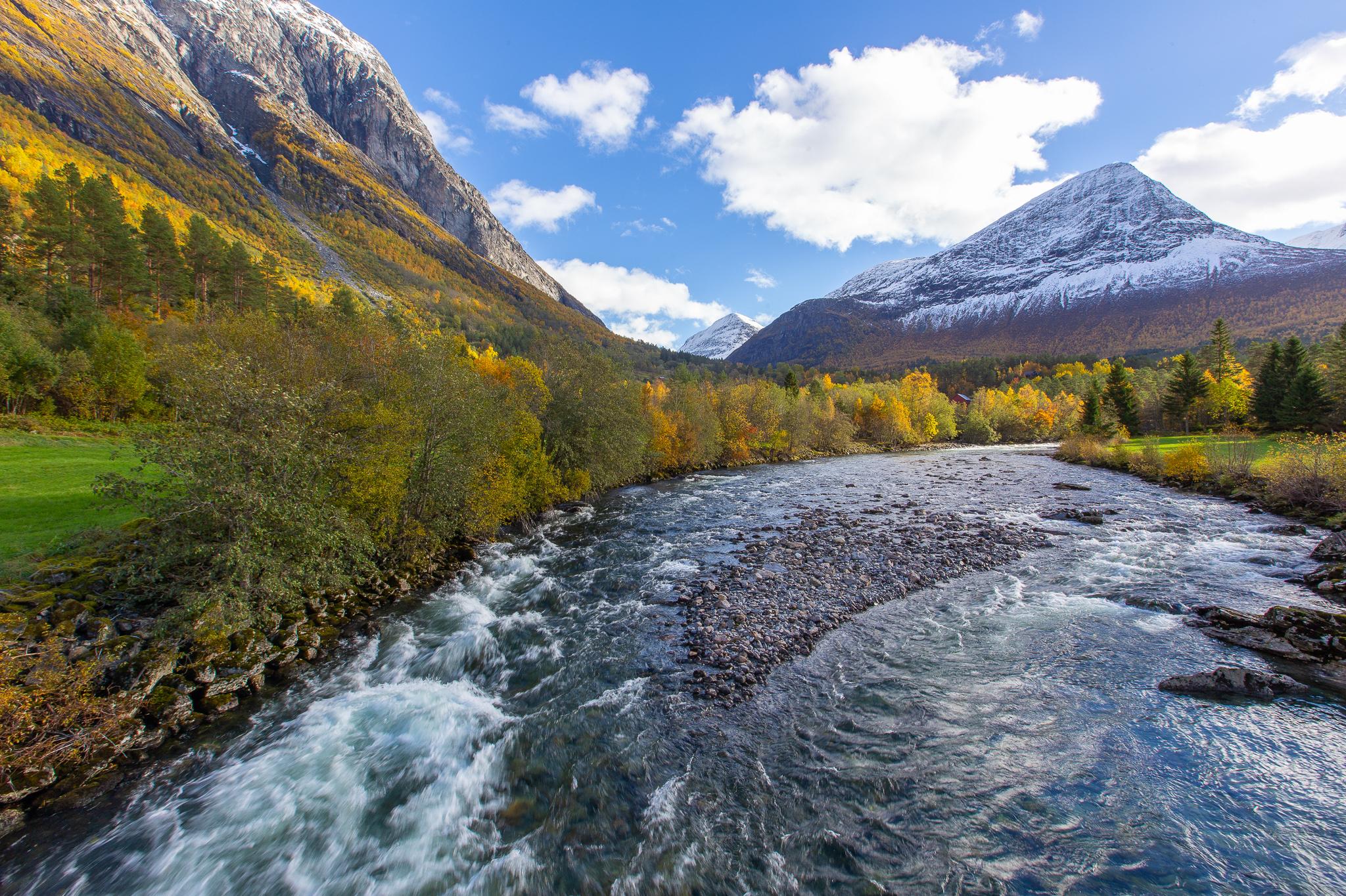 Wallpapers river mountain fall for the trees on the desktop