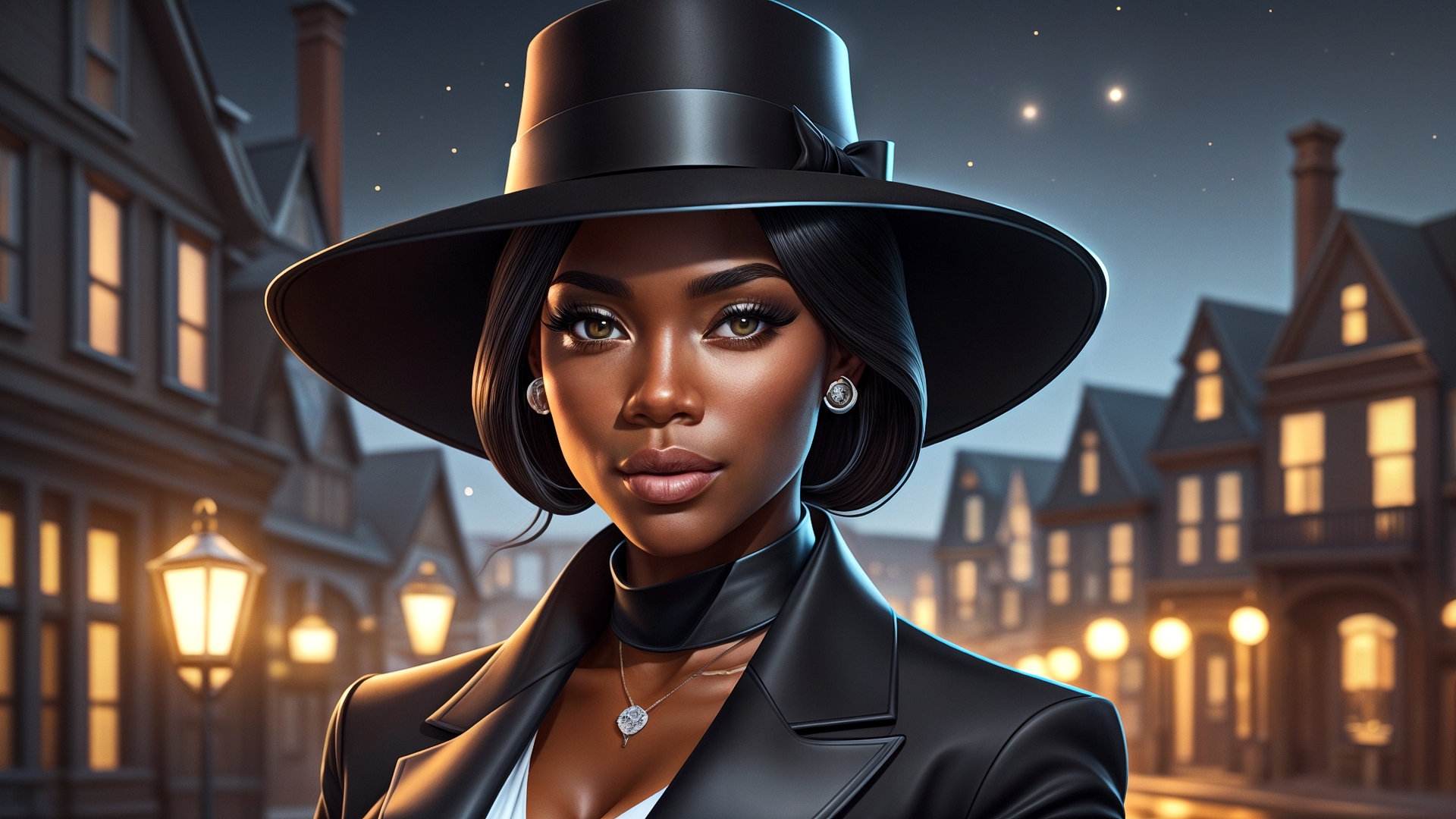 Portrait of a black girl in a black hat