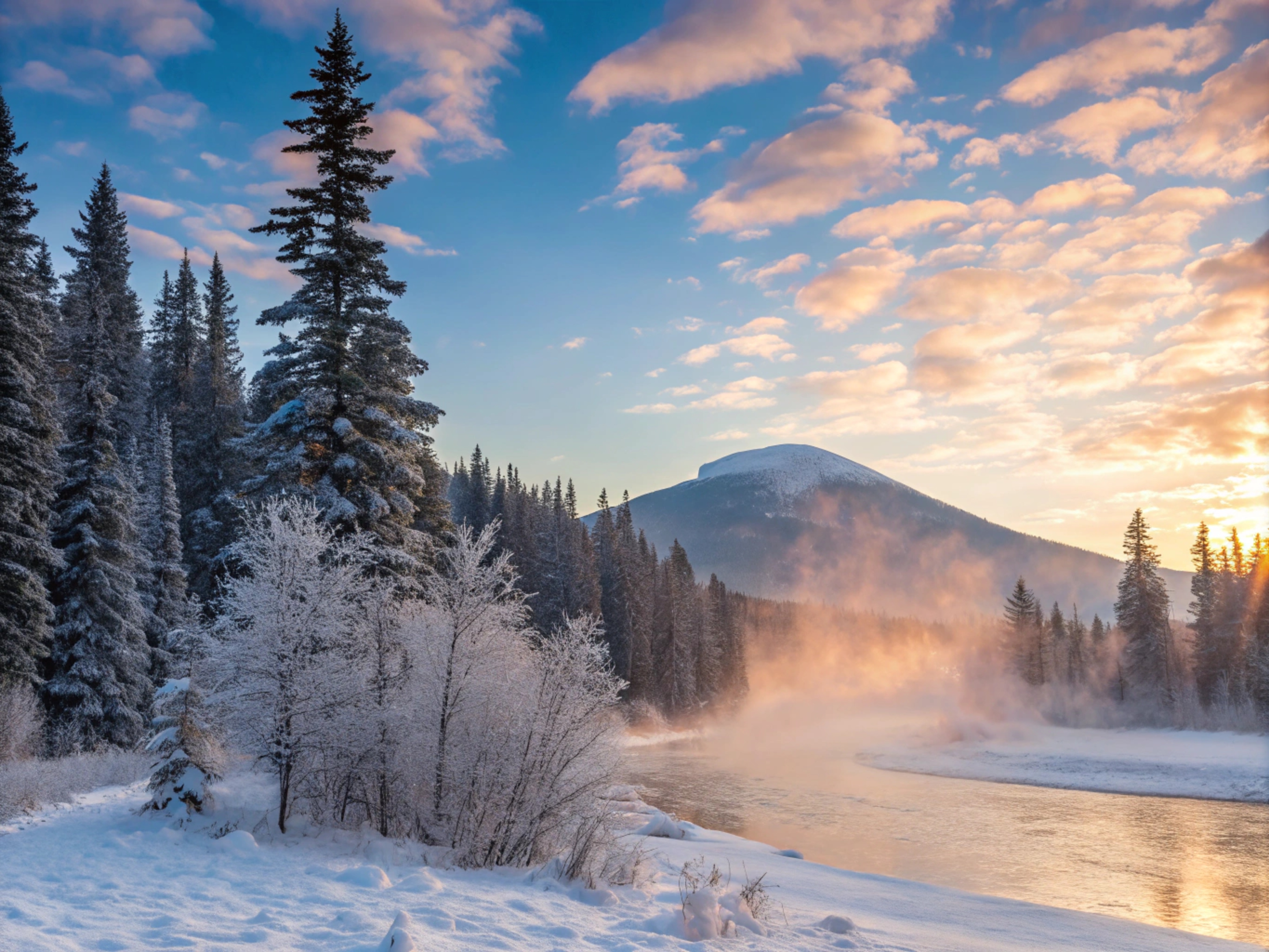 Бесплатное фото Морозное утро над рекой  с туманом