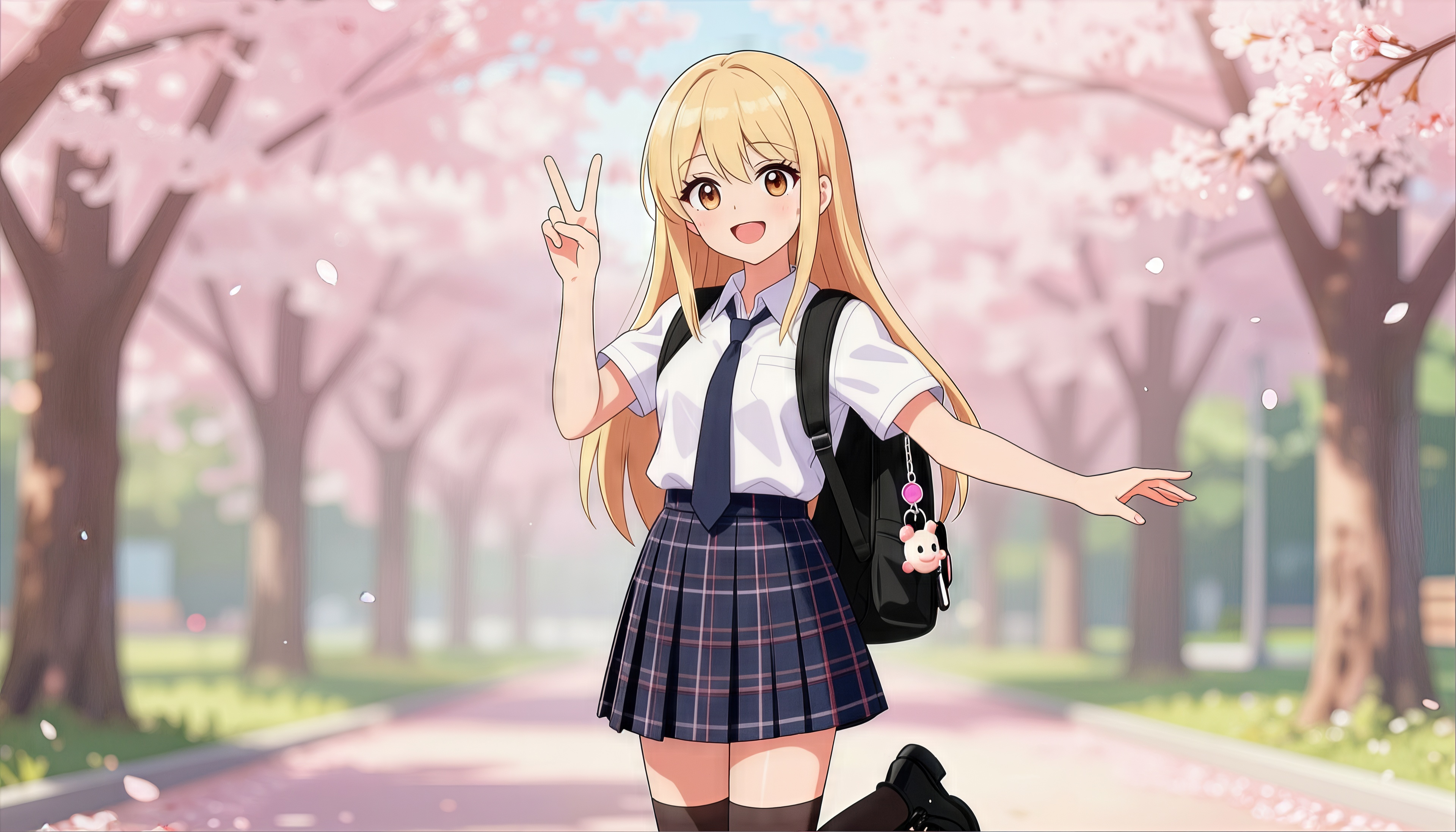 桌面上的壁纸动画 女学生 樱花