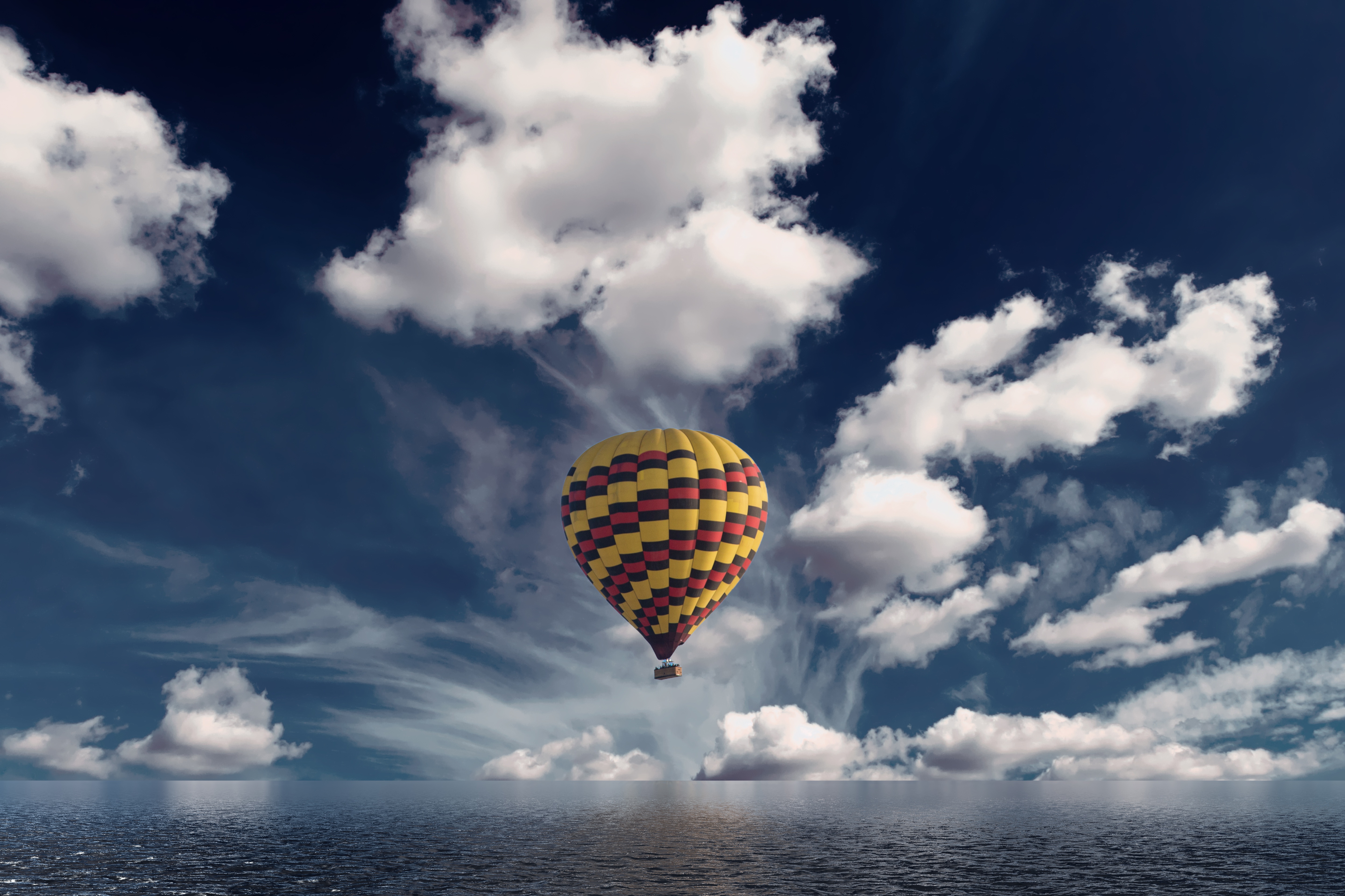 Обои hot air balloon clouds reflection на рабочий стол