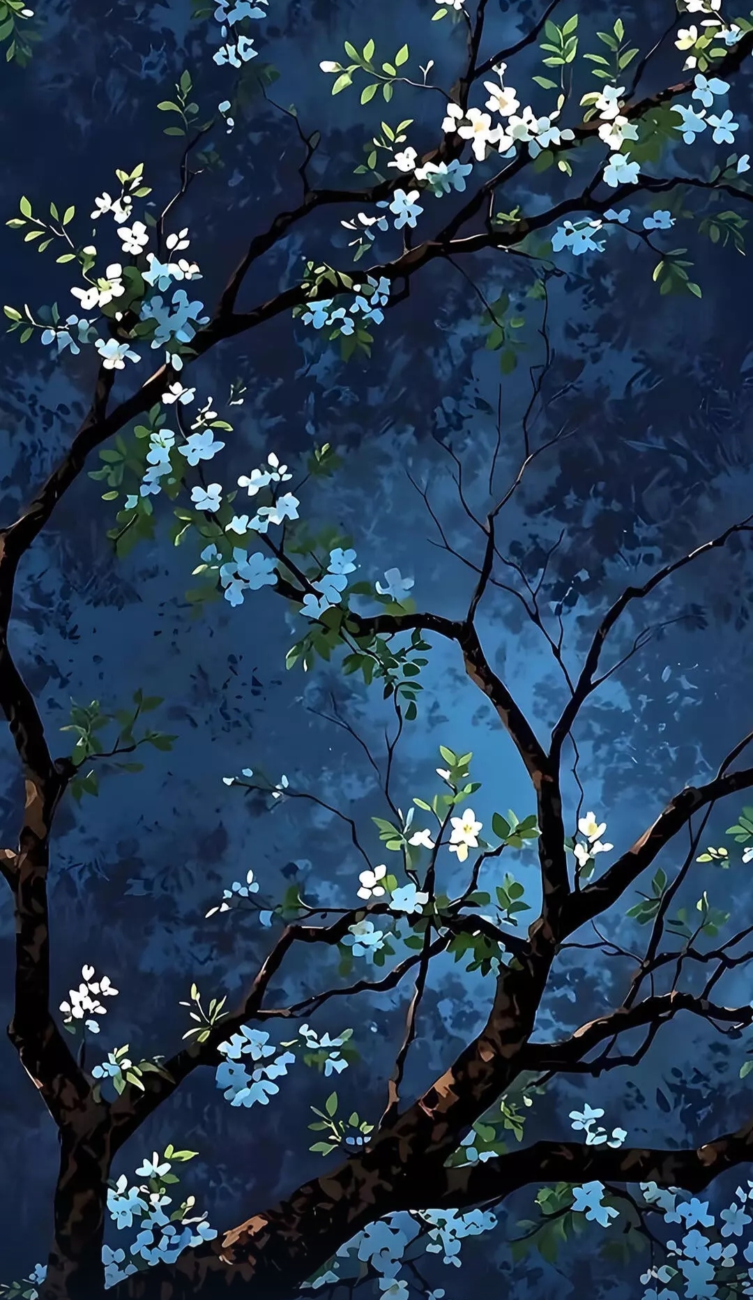 Free photo Artistic illustration of a flowering tree against the background of the night sky