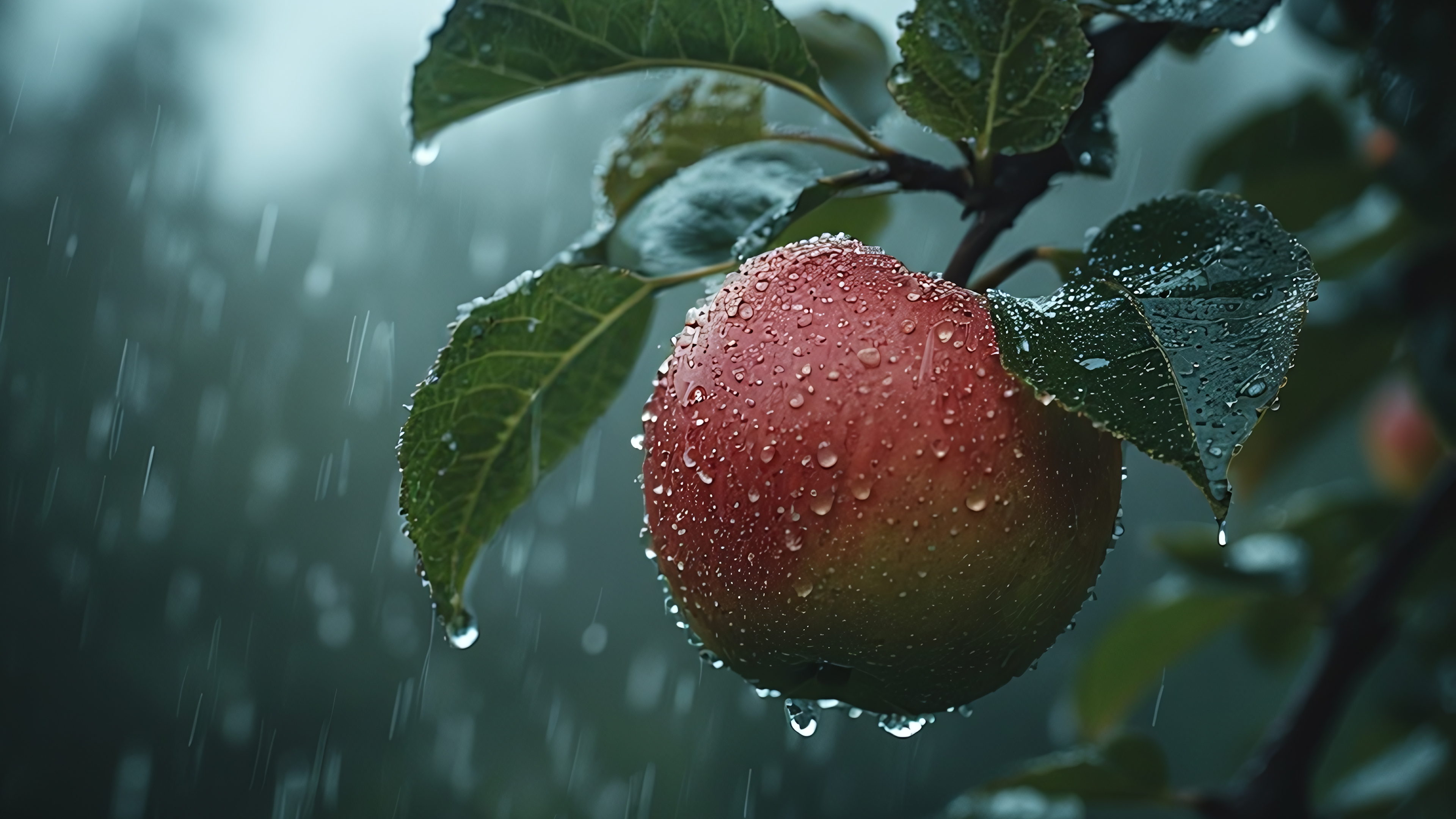 Бесплатное фото Яблоня под дождём