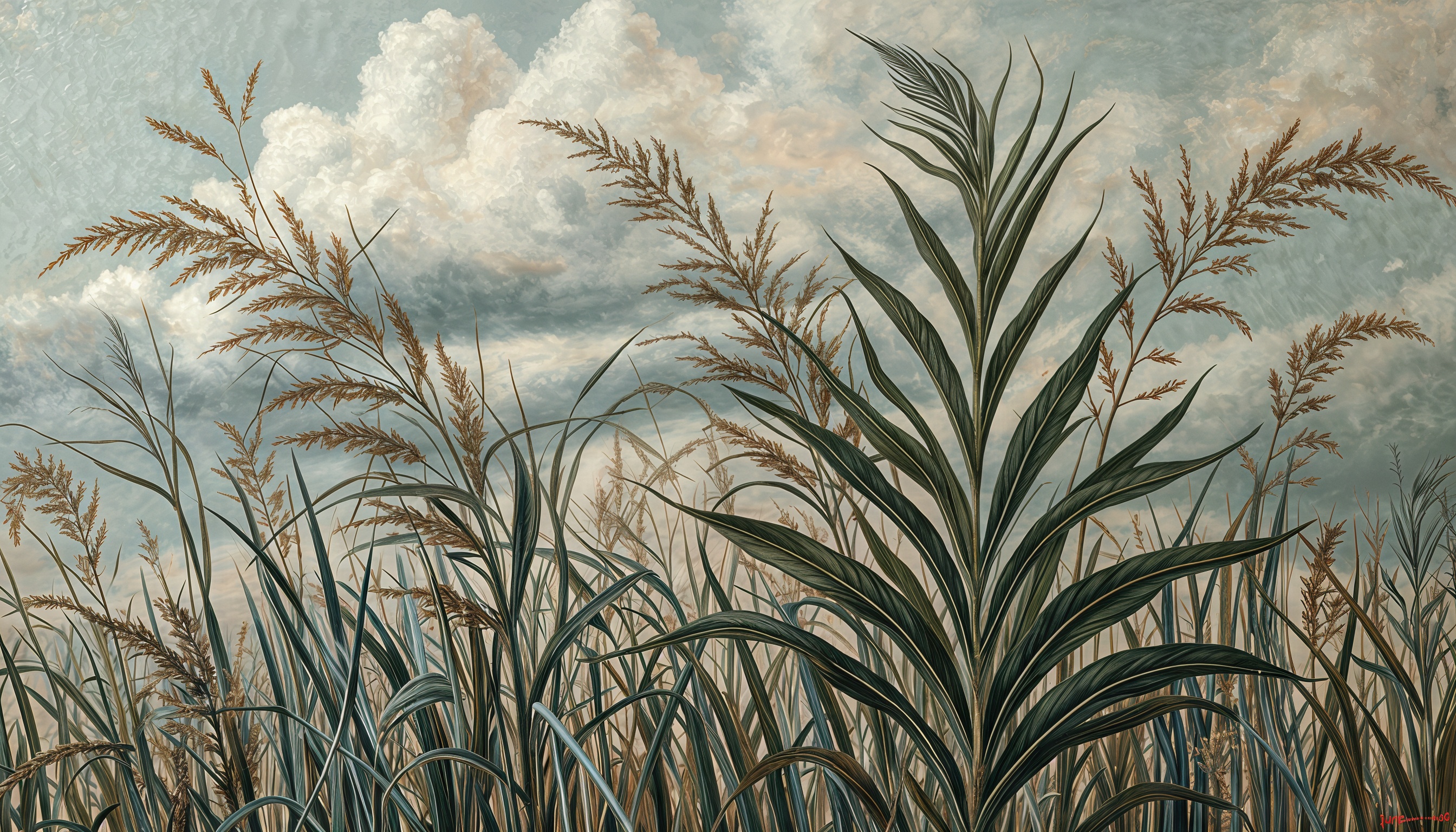 Бесплатное фото Поле с высокими сухими травами на фоне облачного неба.