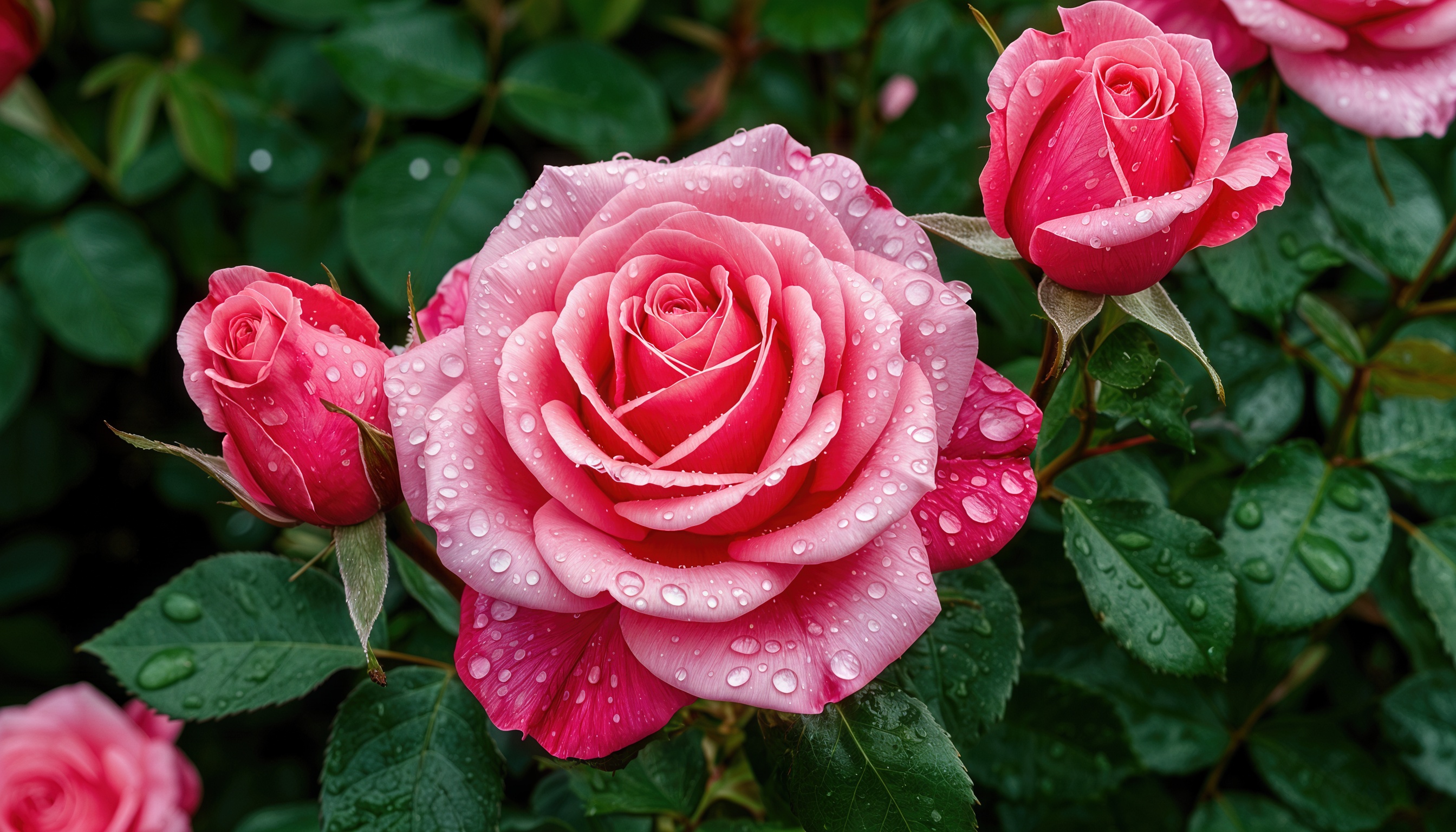 Бесплатное фото На изображении роза с каплями воды на фоне зеленых листьев.