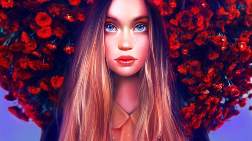Обои девушка цветы цифровое искусство на рабочий стол