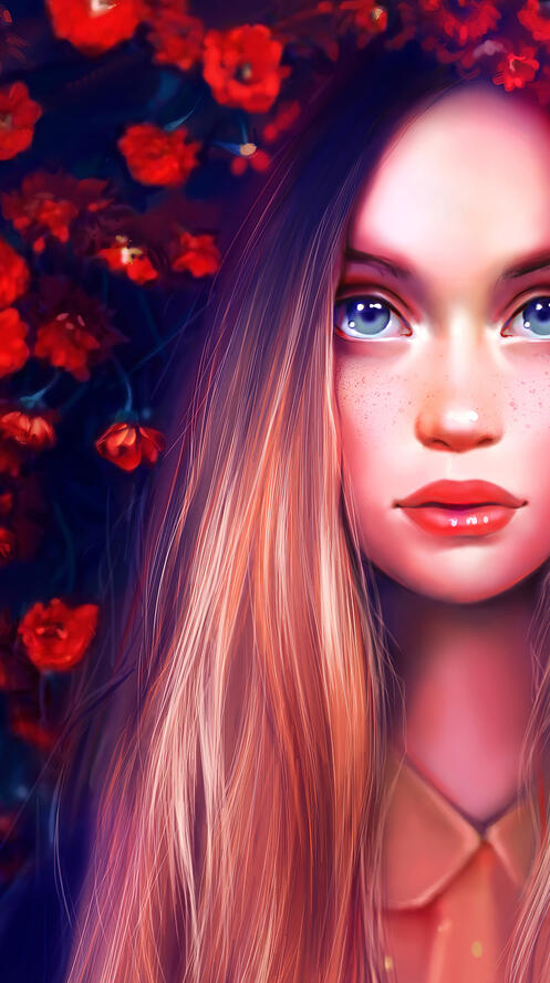 Обои девушка цветы цифровое искусство на рабочий стол