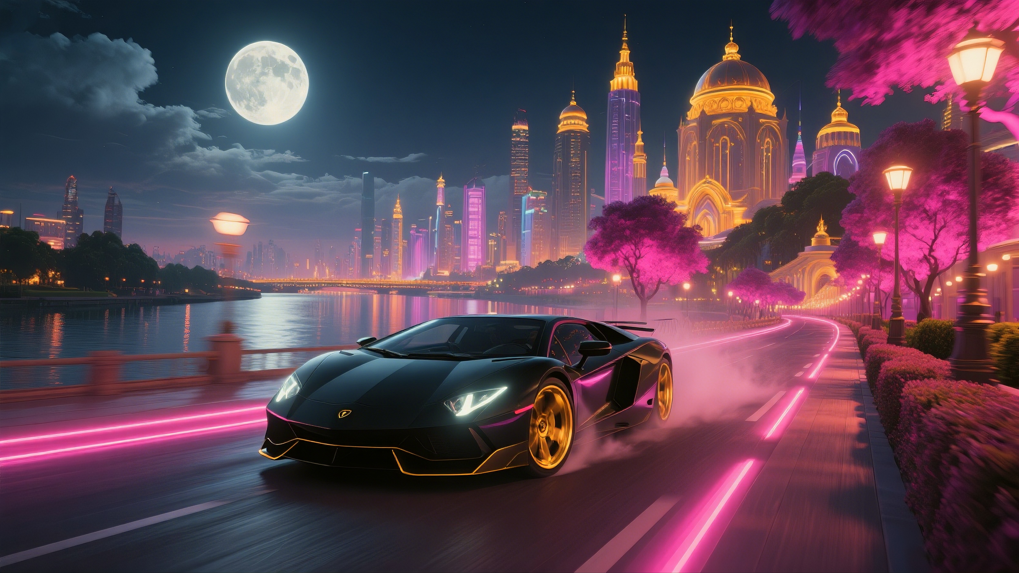 Машина, мчащаяся по городской улице