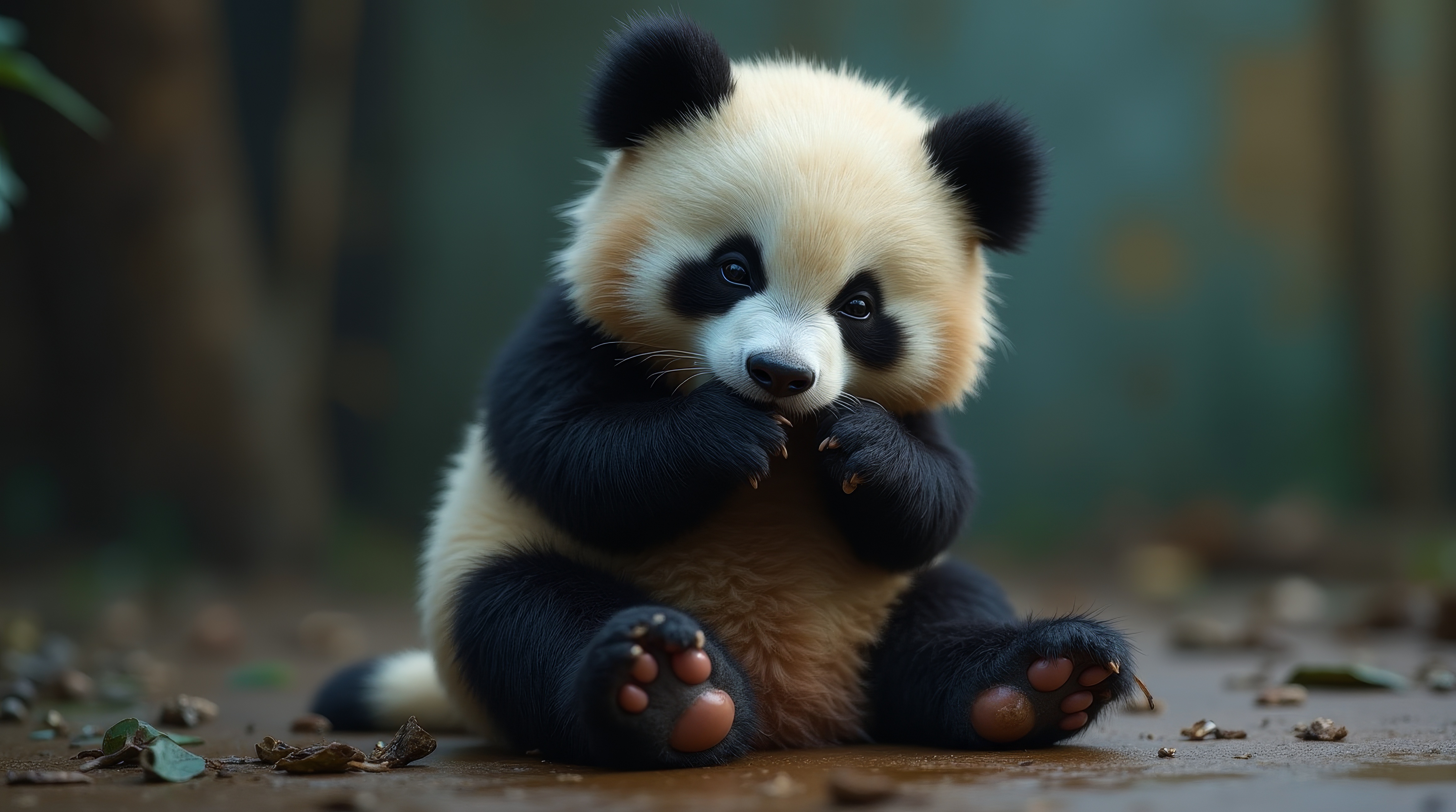 Бесплатное фото Медведь панда ест что-то лапами