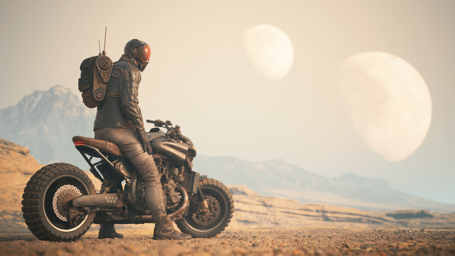 Free photo A post-apocalyptic biker