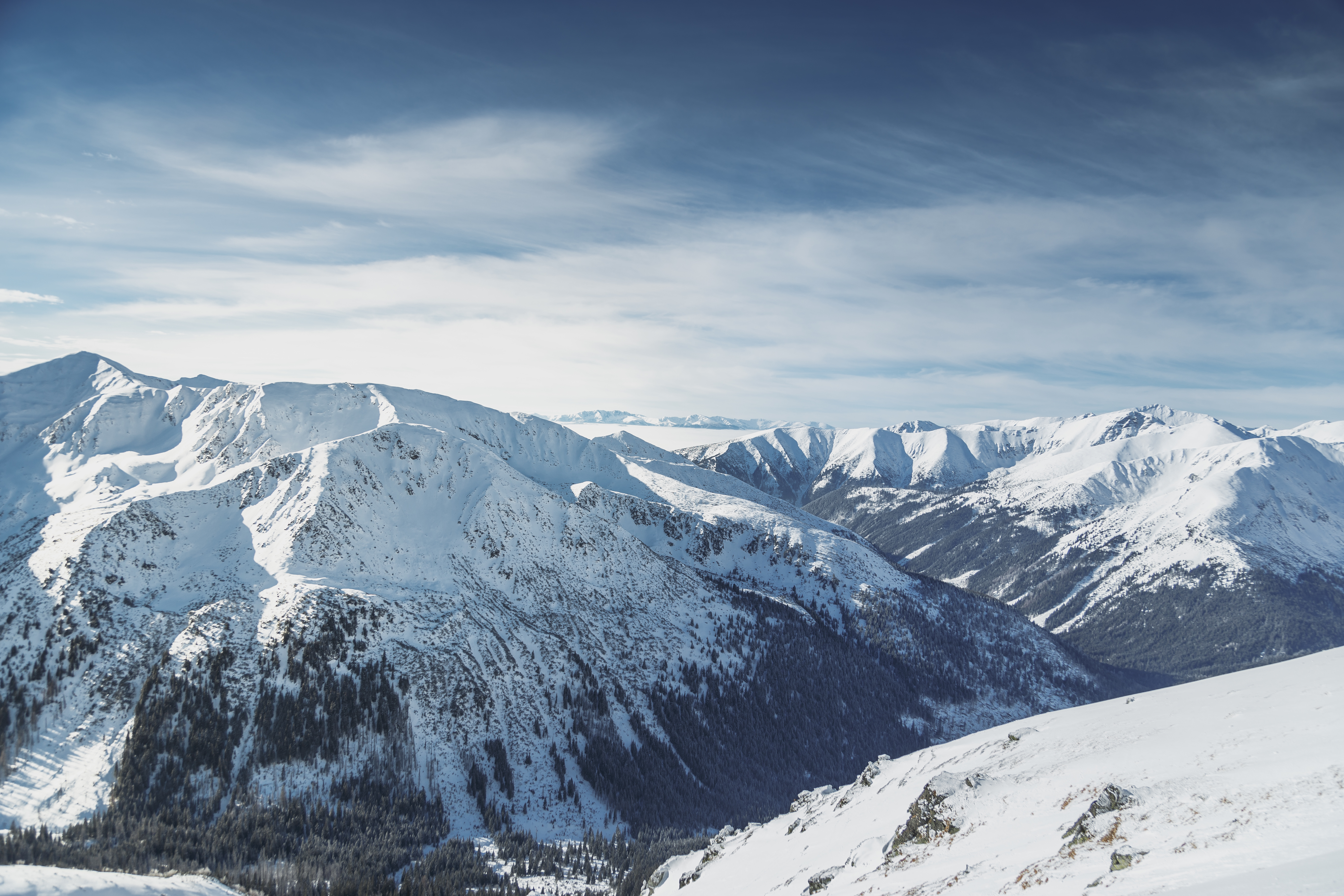 Free photo View of the alpine mountains from above