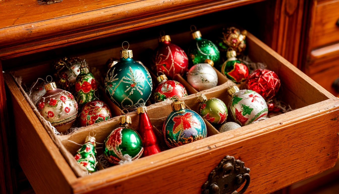 Бесплатная открытка Елочные игрушки в ящике.