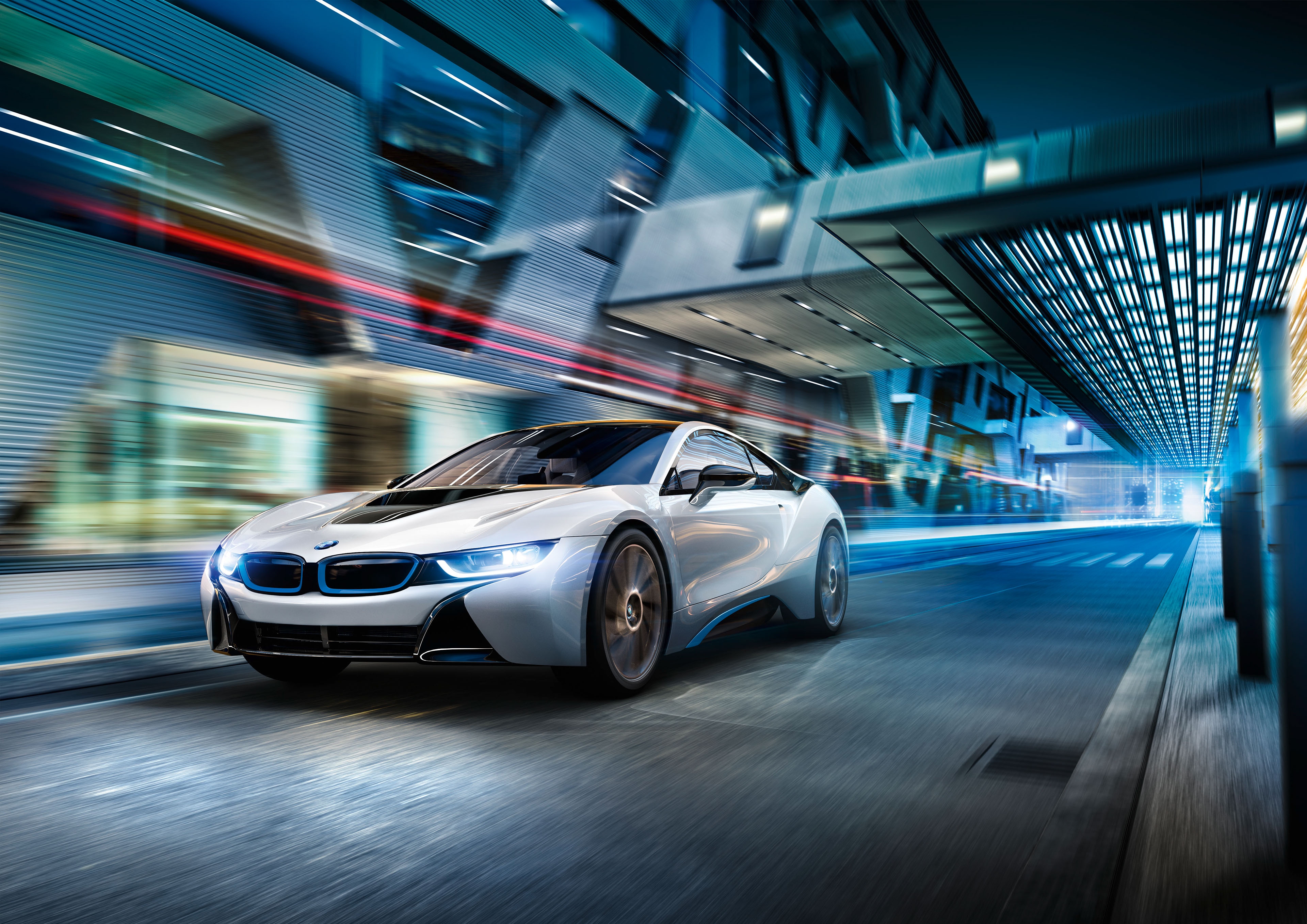 Бесплатное фото Картинка с BMW i8 едет по мосту