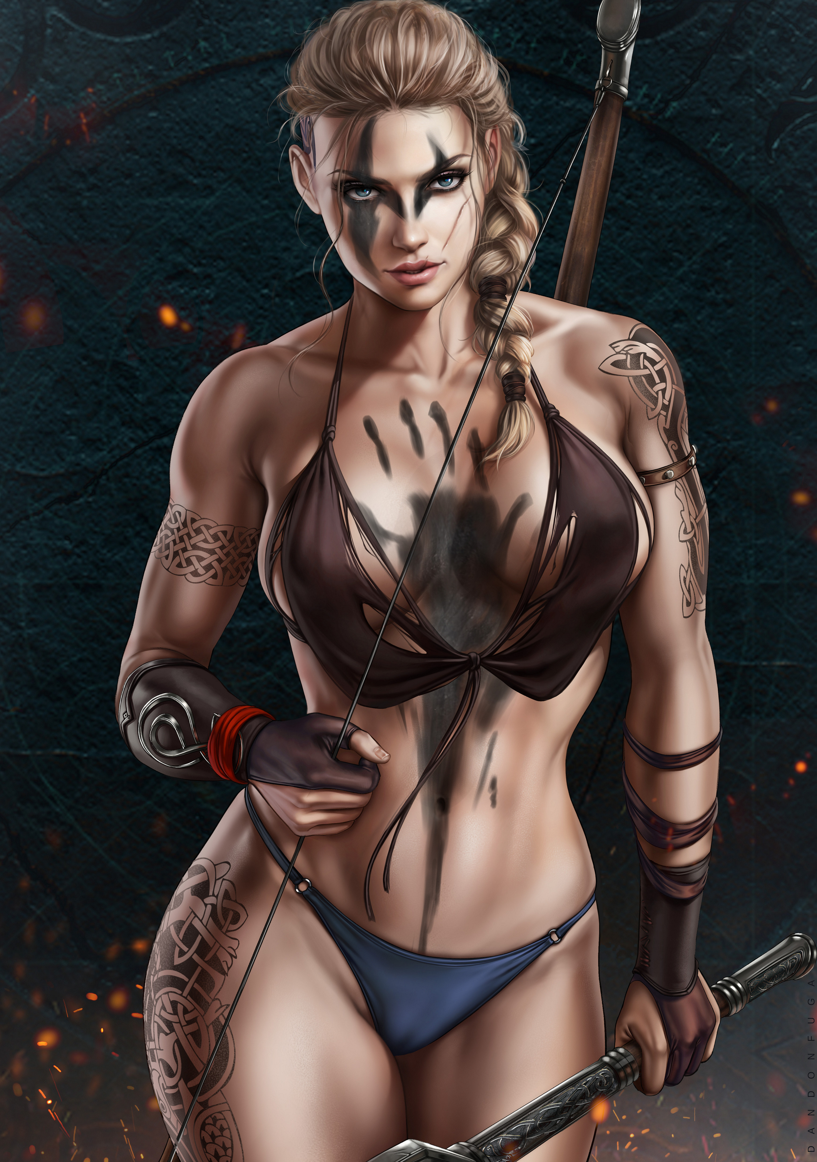 Бесплатное фото Девушка воин в тату