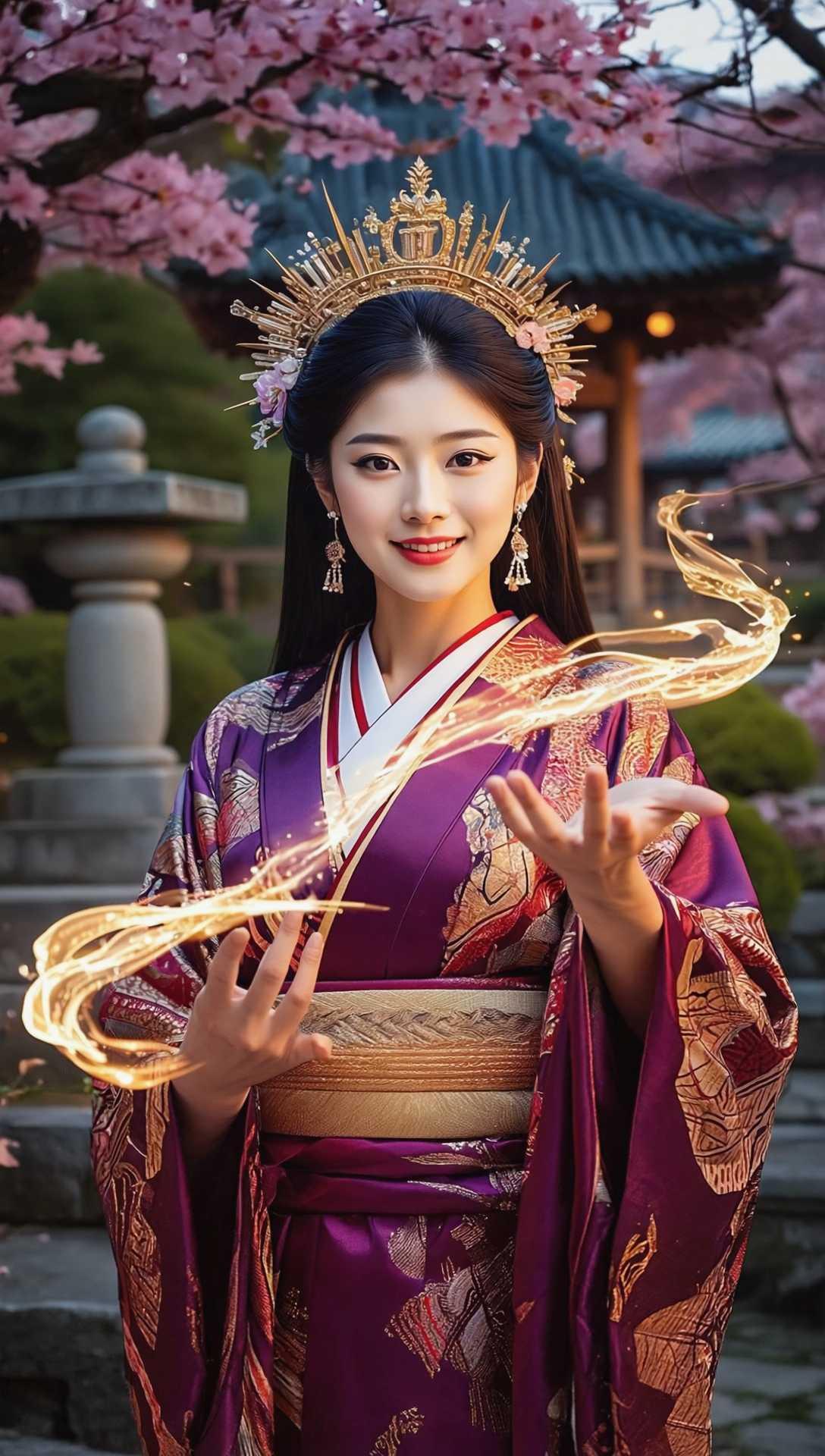免费照片日本美丽少女在花园凉亭表演灵气疗法