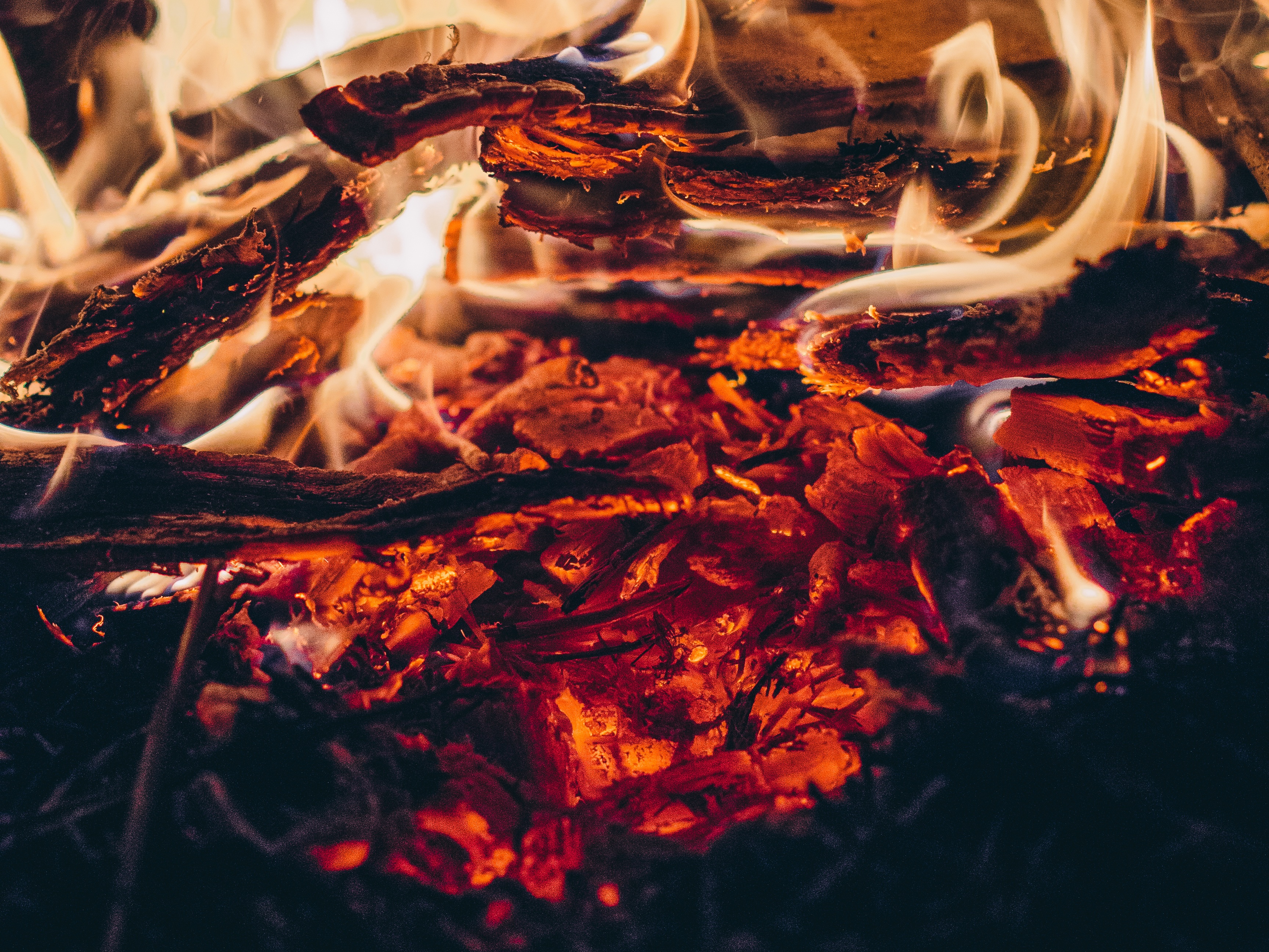 在火中燃烧的木材