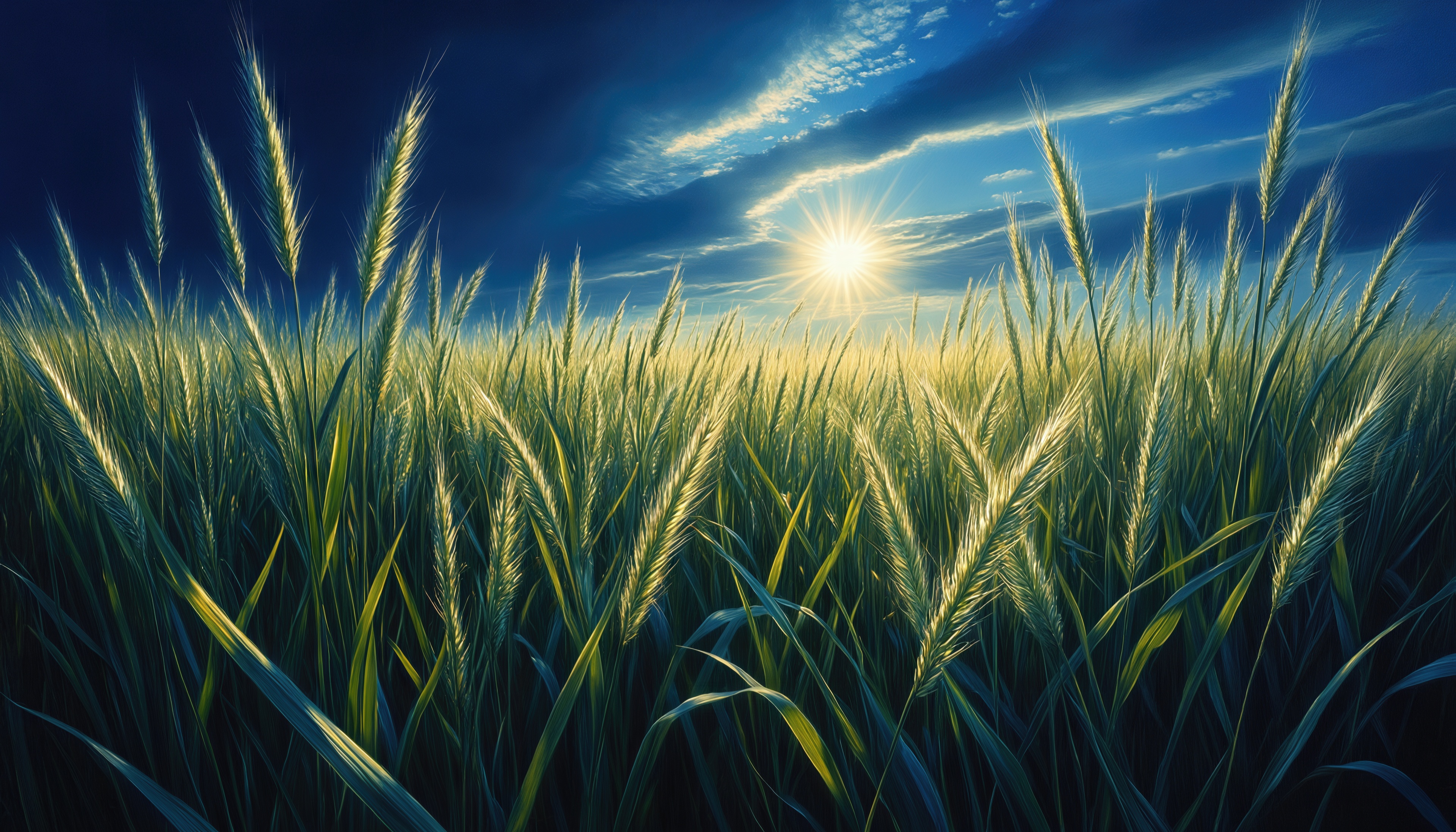 Бесплатное фото Пшеничное поле на закате: солнечные лучи пробиваются сквозь густые колосья.