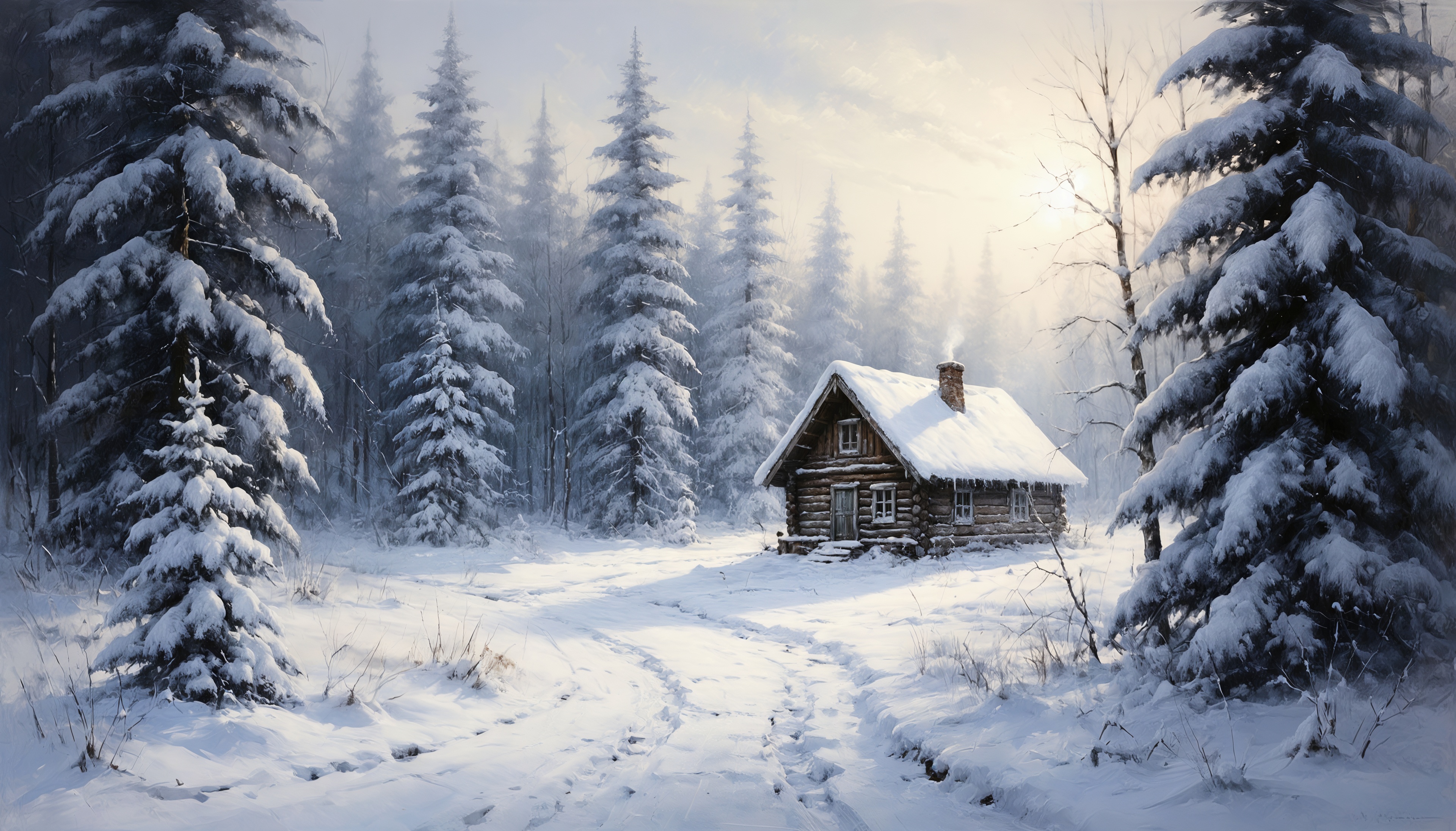 Бесплатное фото Зимний лес окутал домик снежной пеленой.