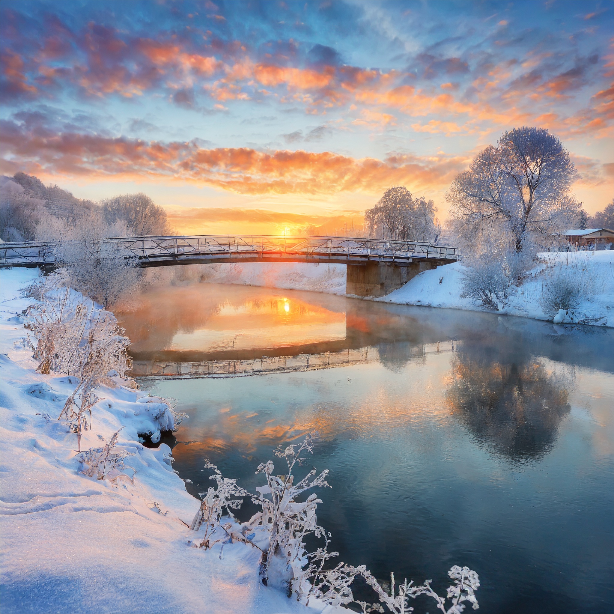 冬日河上的黎明