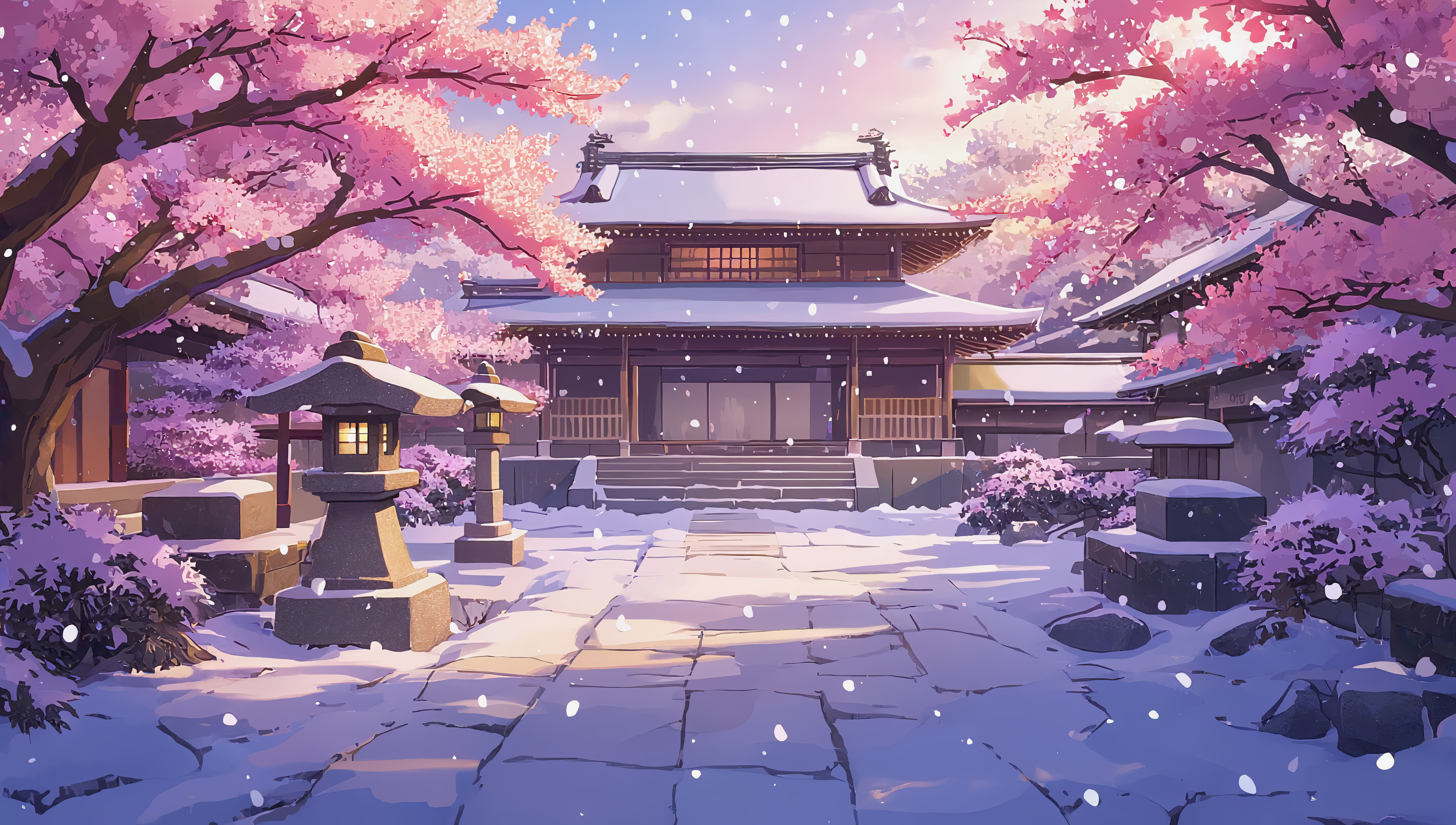 桌面壁纸，雪中古城风景图