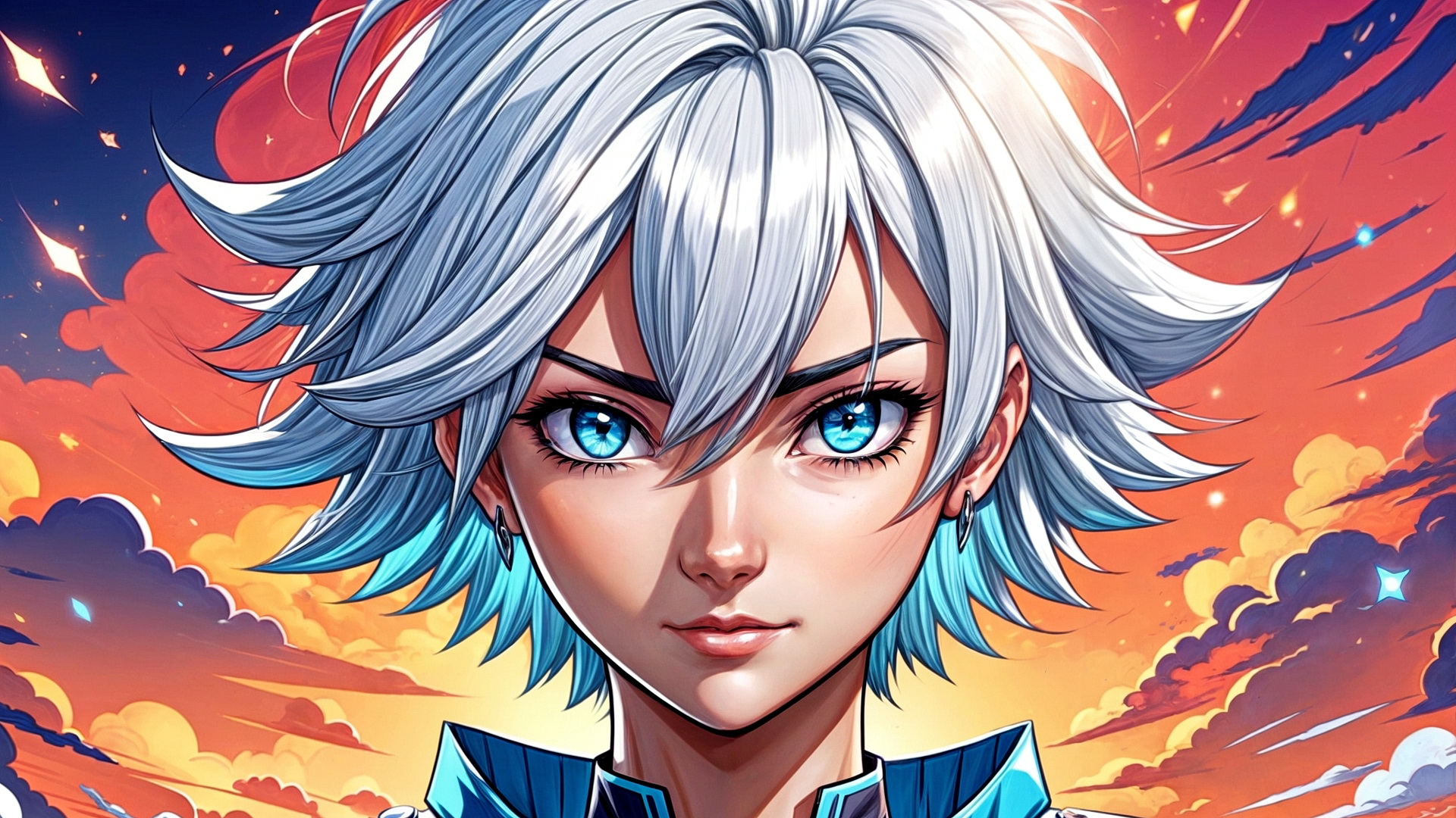 Бесплатное фото Портрет девушки блондинки с короткой стрижкой на фоне неба