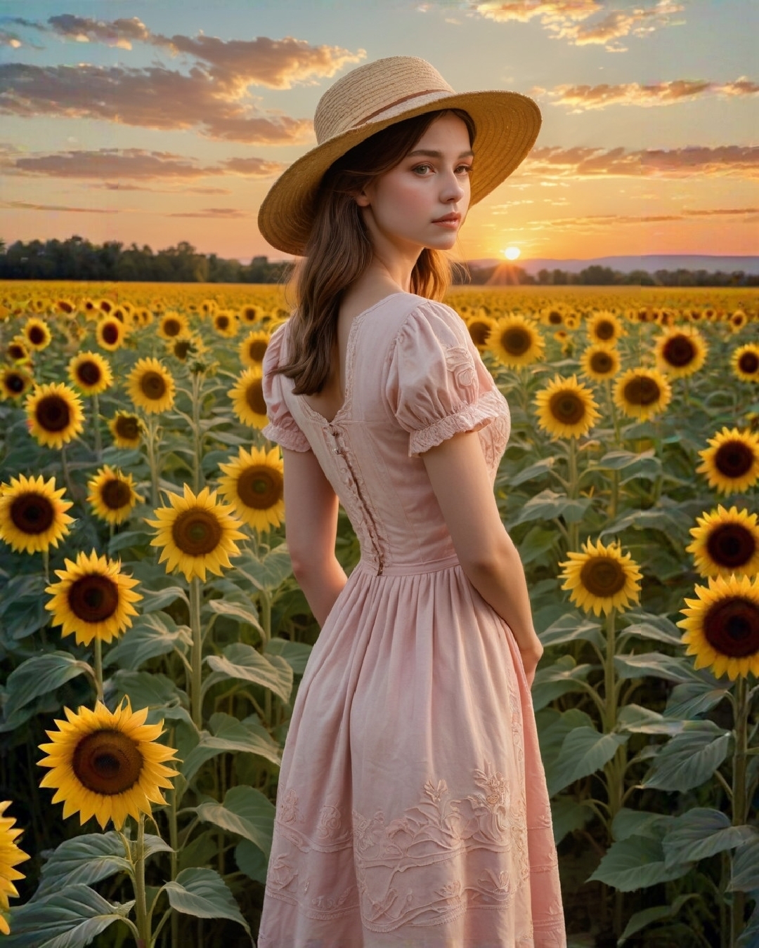 Free photo A girl in a field of sunflowers