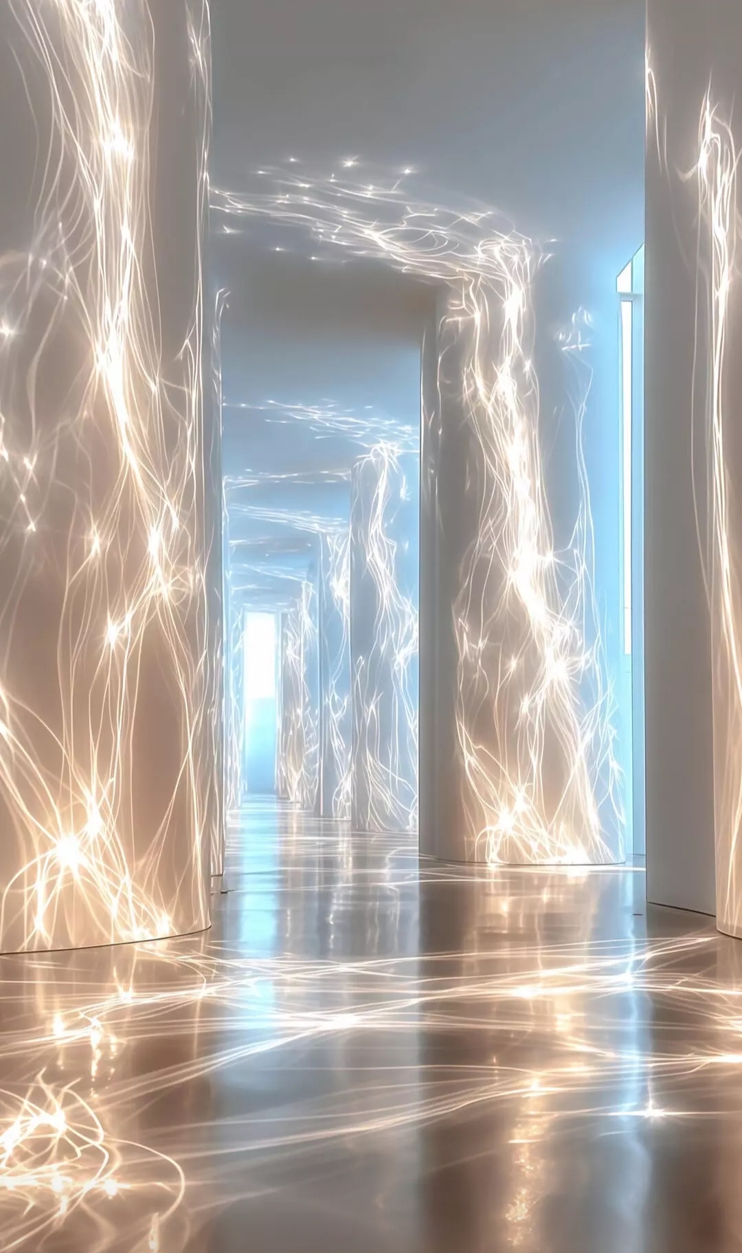 Free photo Modern futuristic corridor with massive round columns