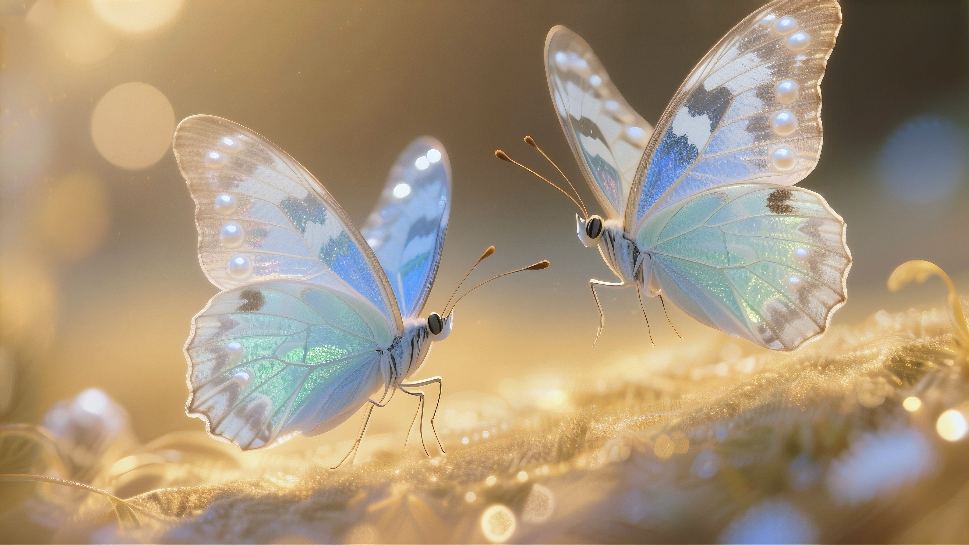 Бесплатное фото Две голубые бабочки на земле, сквозь которые пробивается свет.