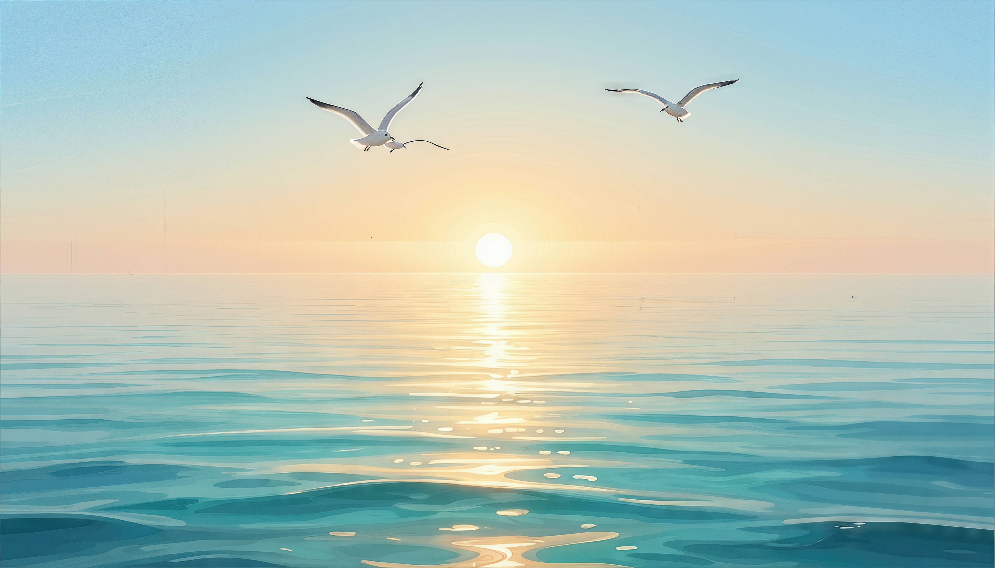 Wallpapers sea gulls sunset on the desktop