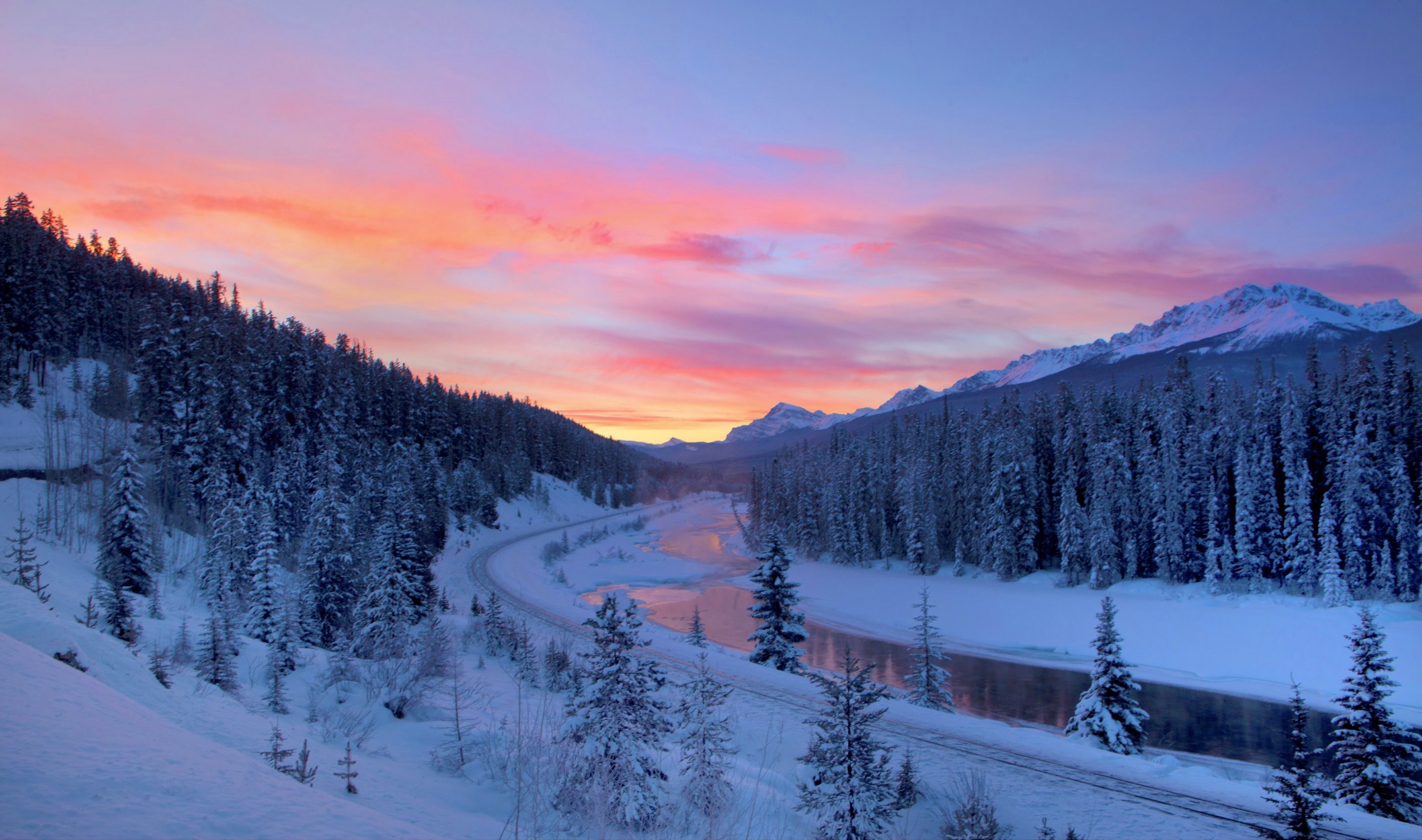 Обои закат Banff National Park железная дорога на рабочий стол