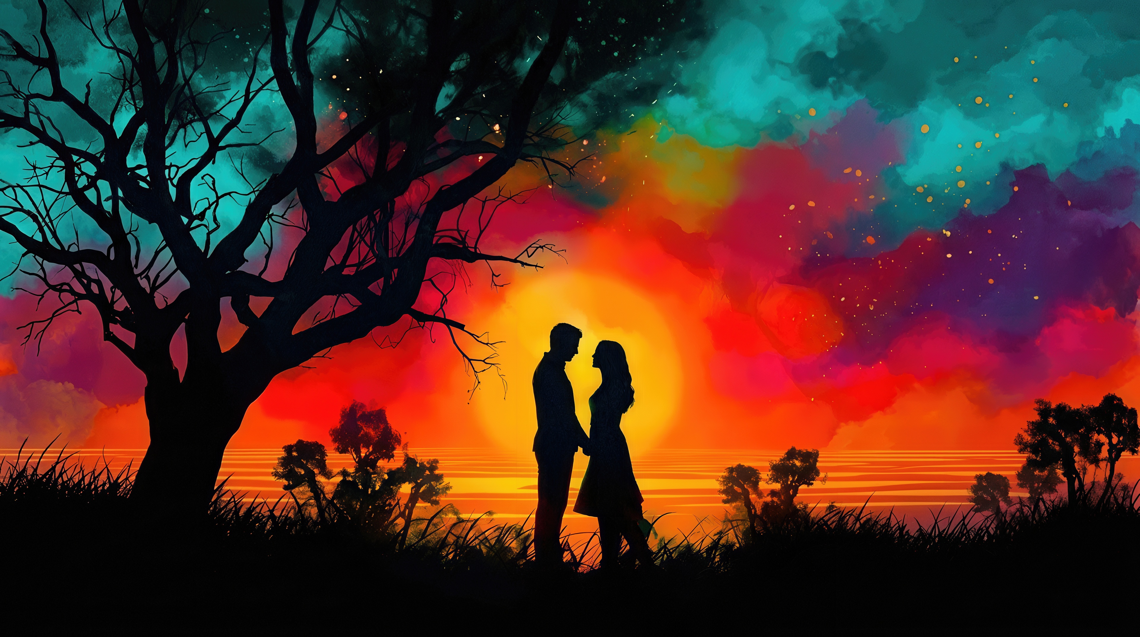 Wallpapers lovers couple date on the desktop