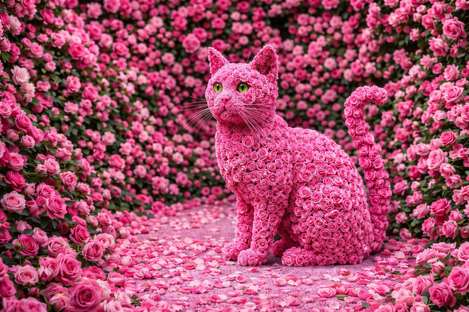 免费明信片粉红色公园里的玫瑰做的猫。