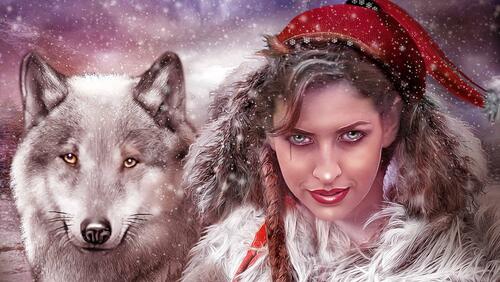 Обои девушка волк взгляд на рабочий стол