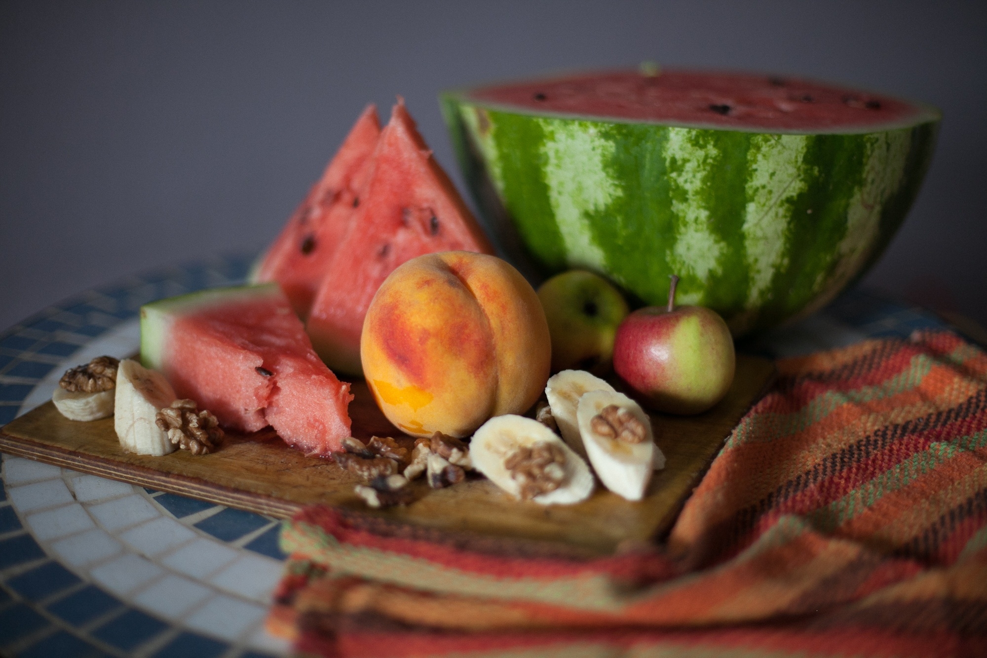 Wallpapers peach watermelon apples on the desktop