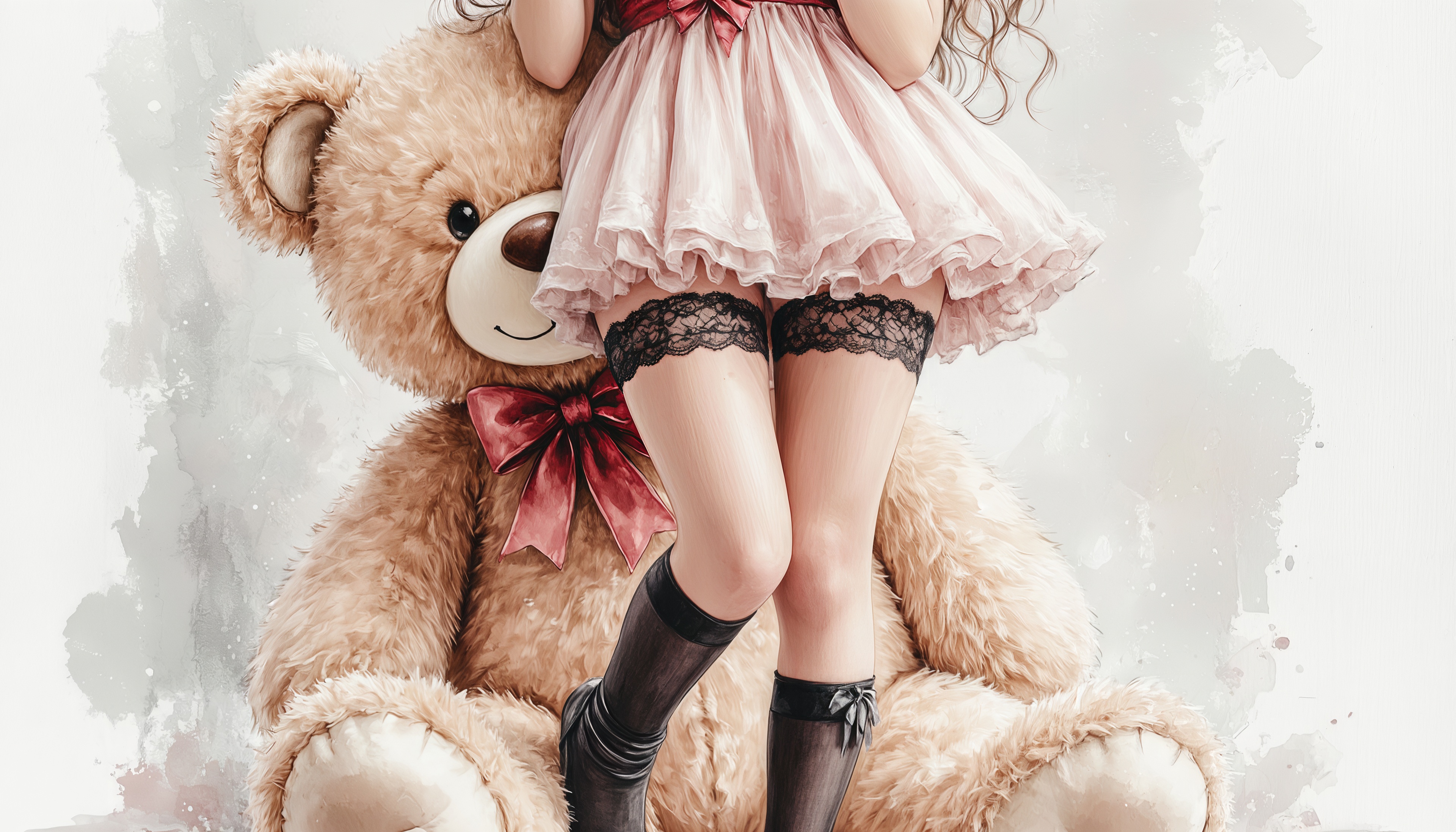 Кружевные чулки, пышная юбка, мишка - эстетика лолиты.